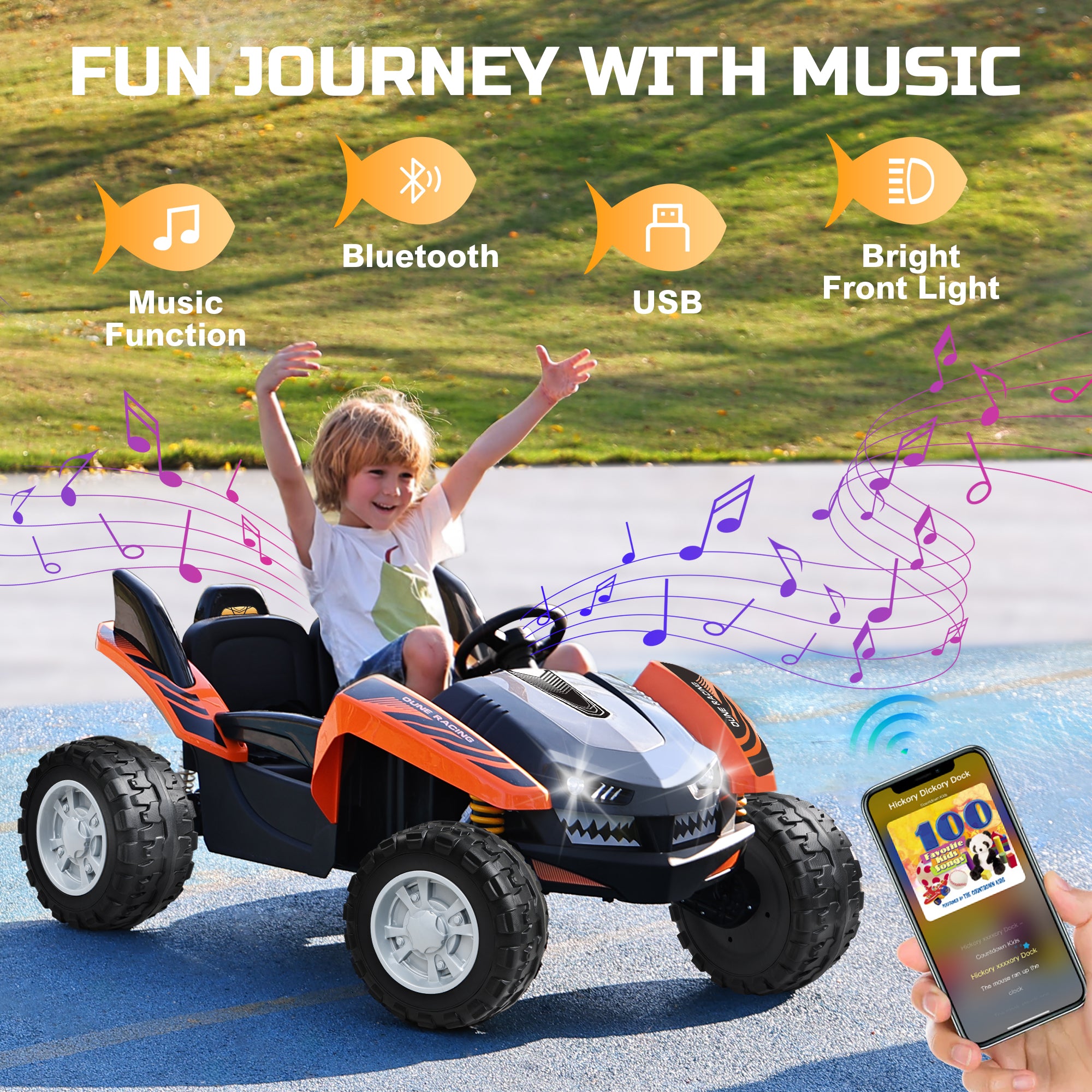 ANPABO Bionic Shark 24V Ride-on UTV 2-Seater Dune Racer with Remote -orange