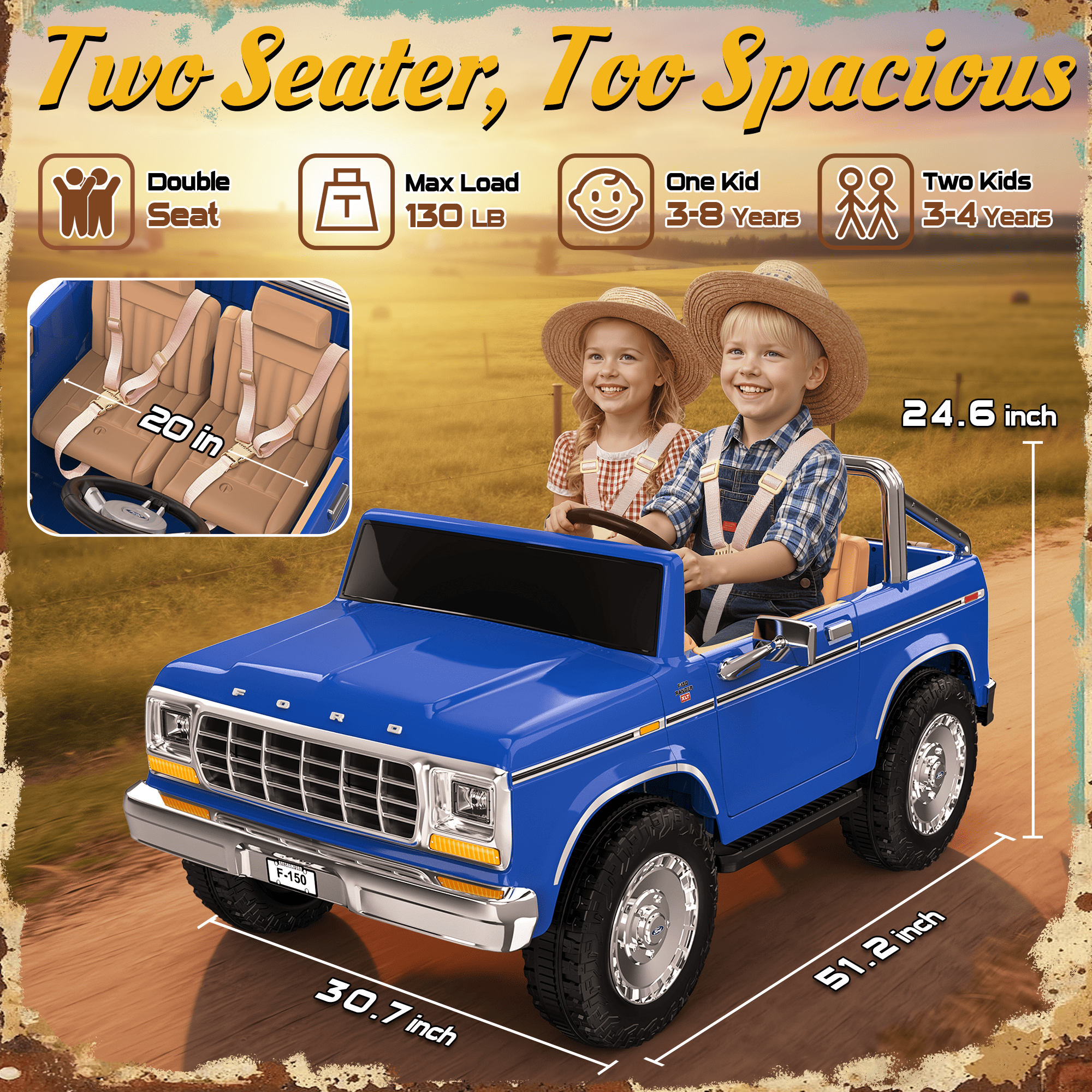 24V Classic Ford F-150: Blue Retro Legend, Ready for Dual Adventures-blue