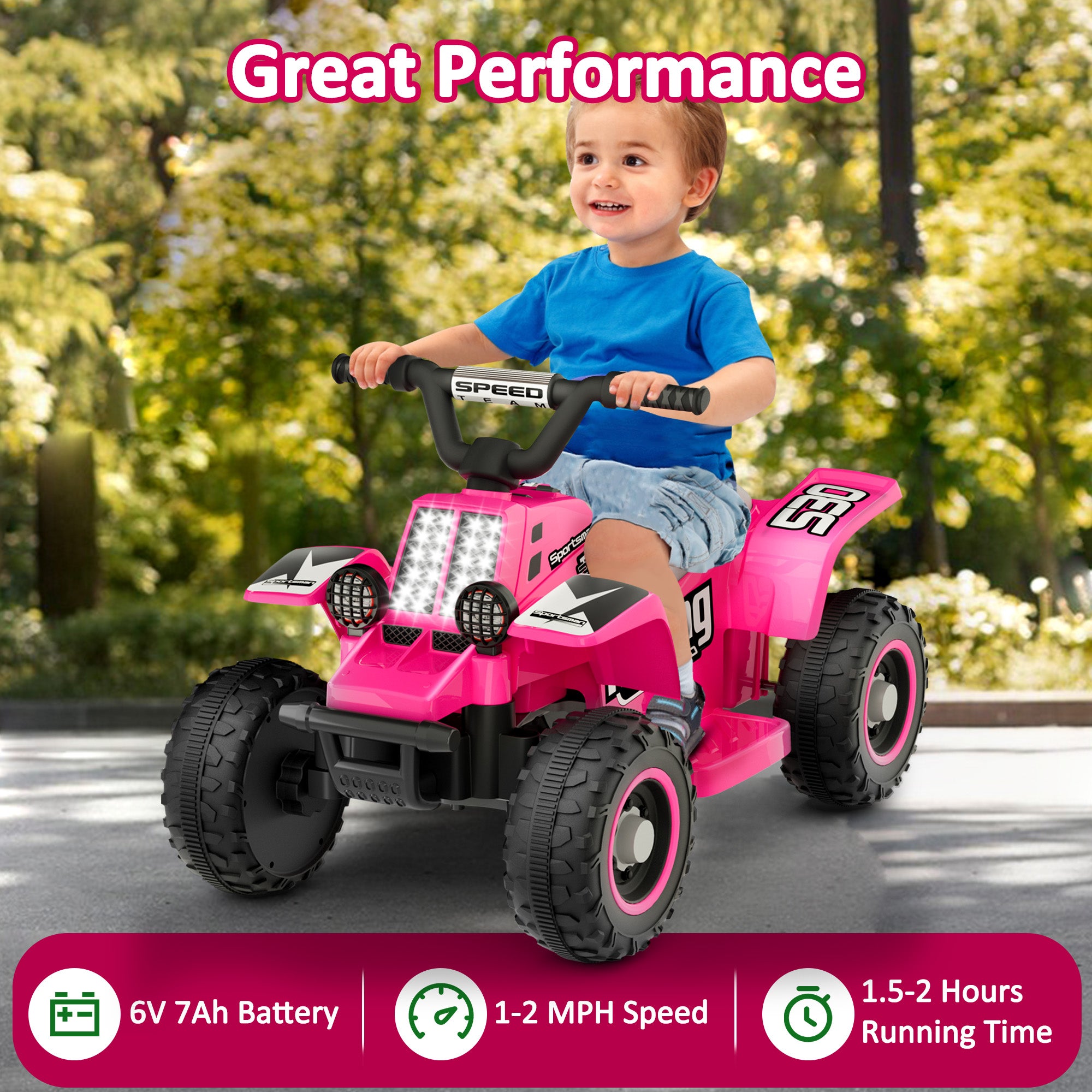 ANPABO 6V 7AH Kids Ride-On ATV - Fun, Safe Gift for Toddlers-rose red