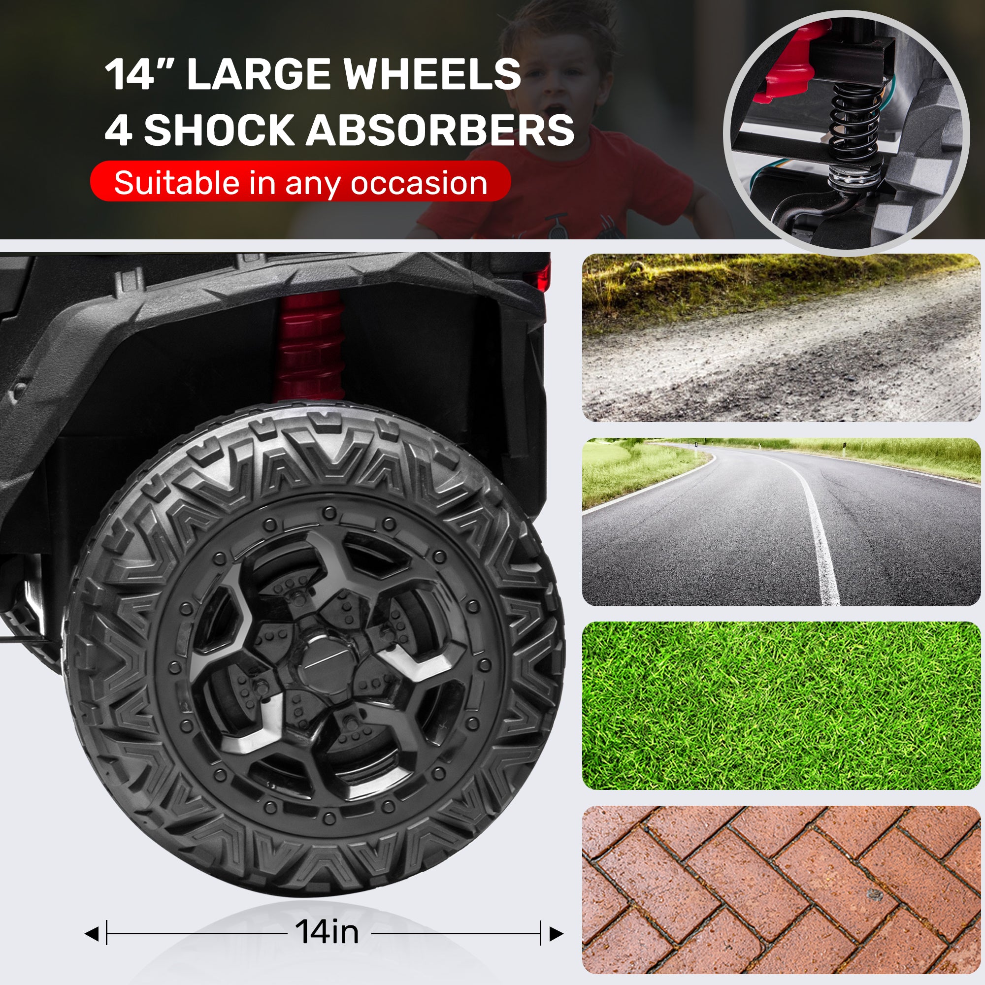 ANPABO All-Terrain 24V Ride-on Buggy 4WD UTV with Remote Control-red