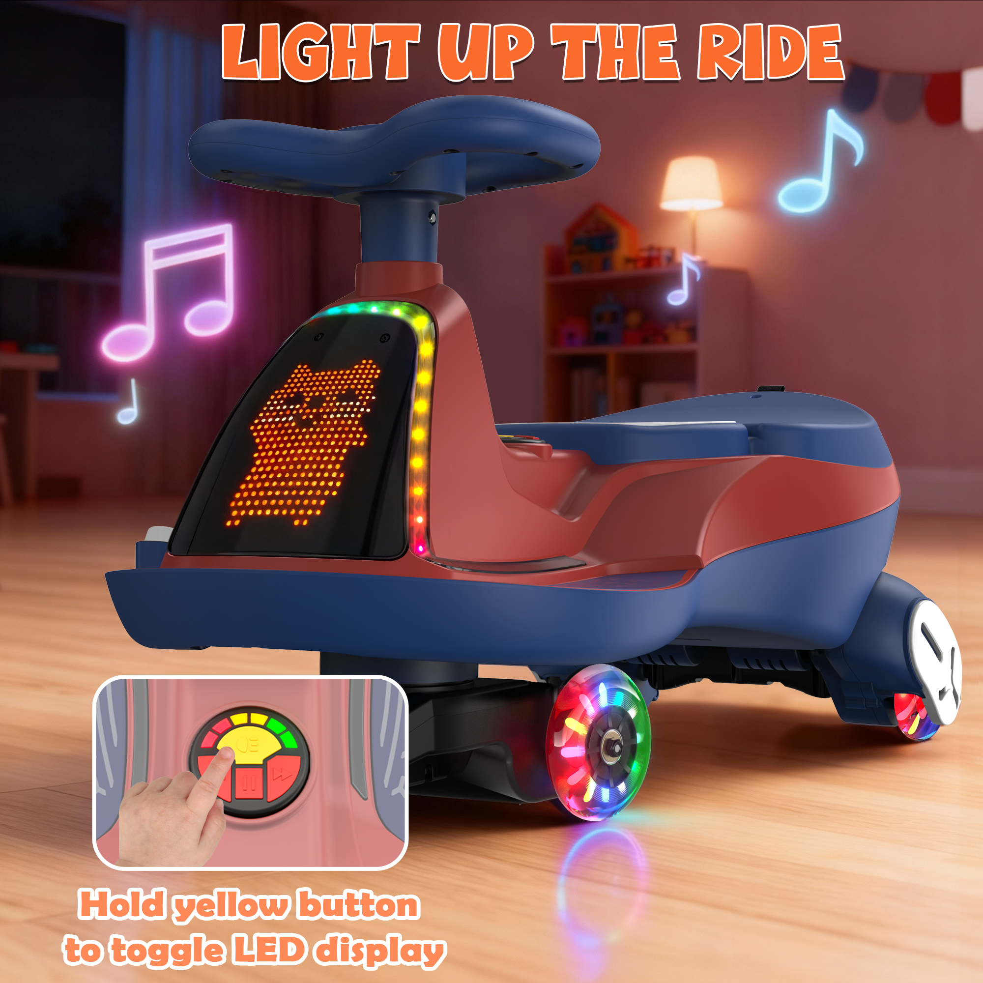 12V Electric Wiggle Car with LED Screen & Music for Kids-Red
