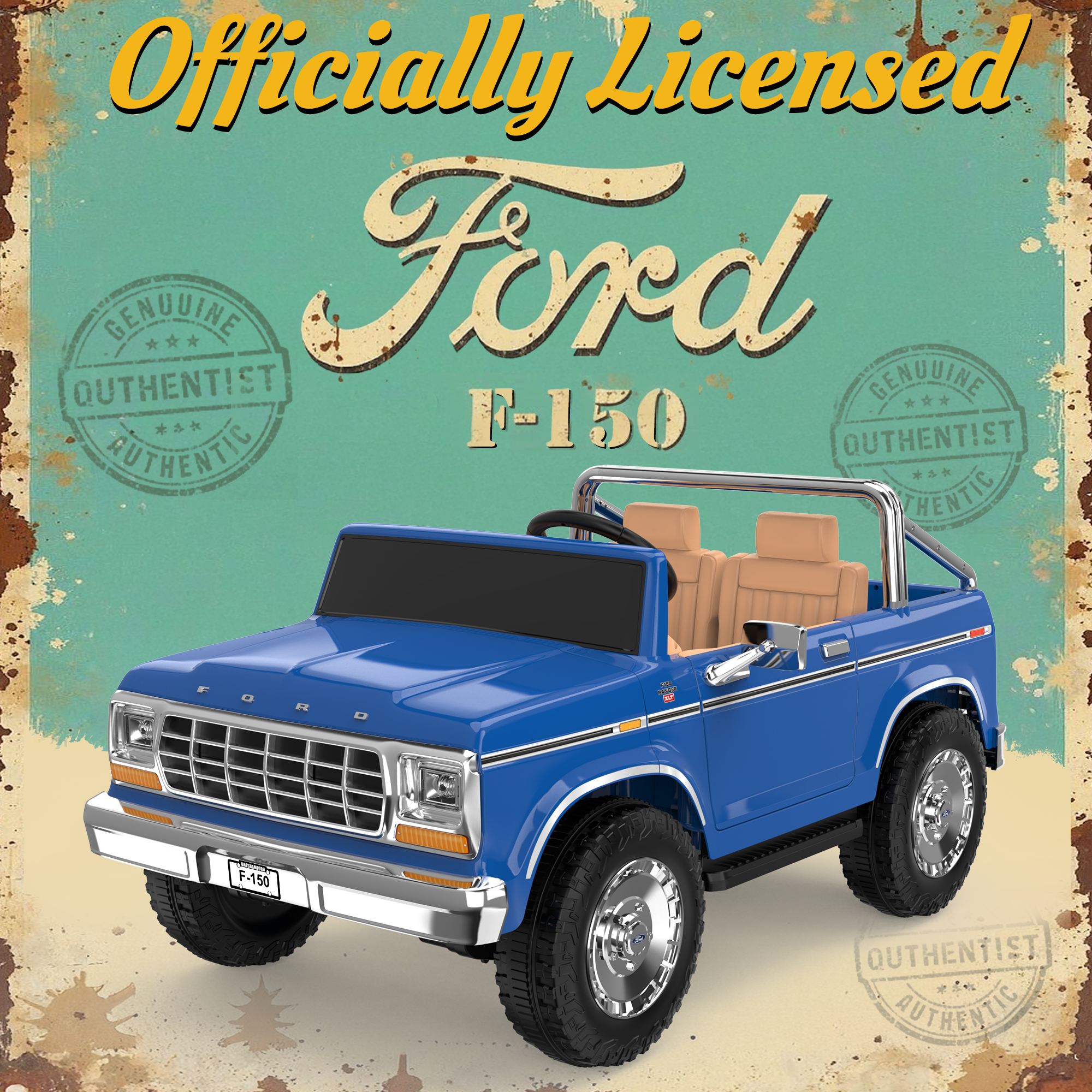 24V Classic Ford F-150: Blue Retro Legend, Ready for Dual Adventures-blue