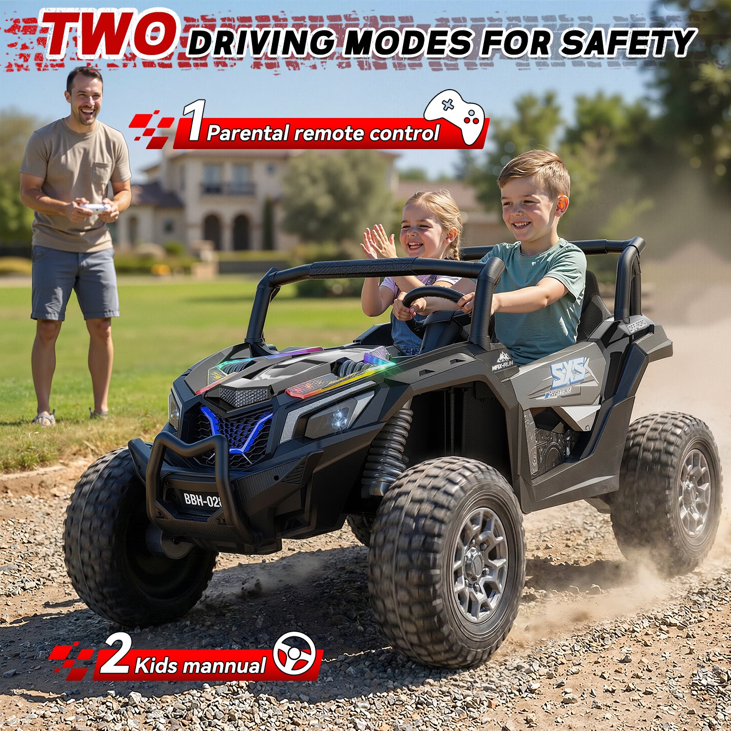 24V 4WD Kids Ride-On UTV: Powerful All-Terrain Adventure-black