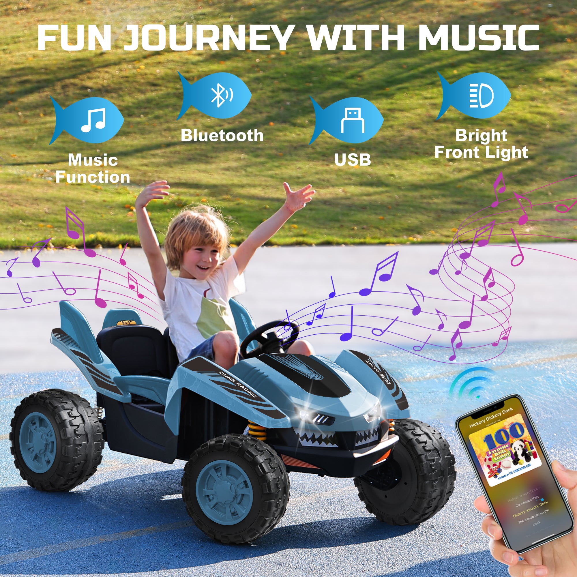 ANPABO Bionic Shark 24V Ride-on UTV 2-Seater Dune Racer with Remote – Blue