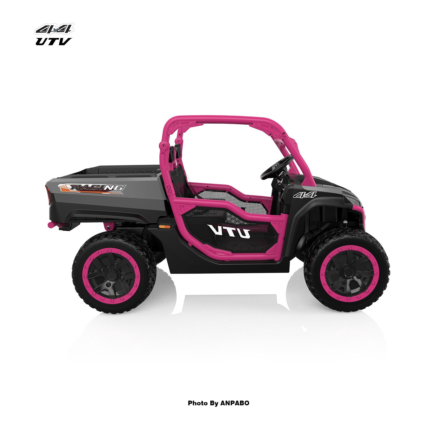 24V All-in-One Utility Ride-On: 4WD Dump Truck & Off-Road UTV with Remote (2-Seater)-Rose Red