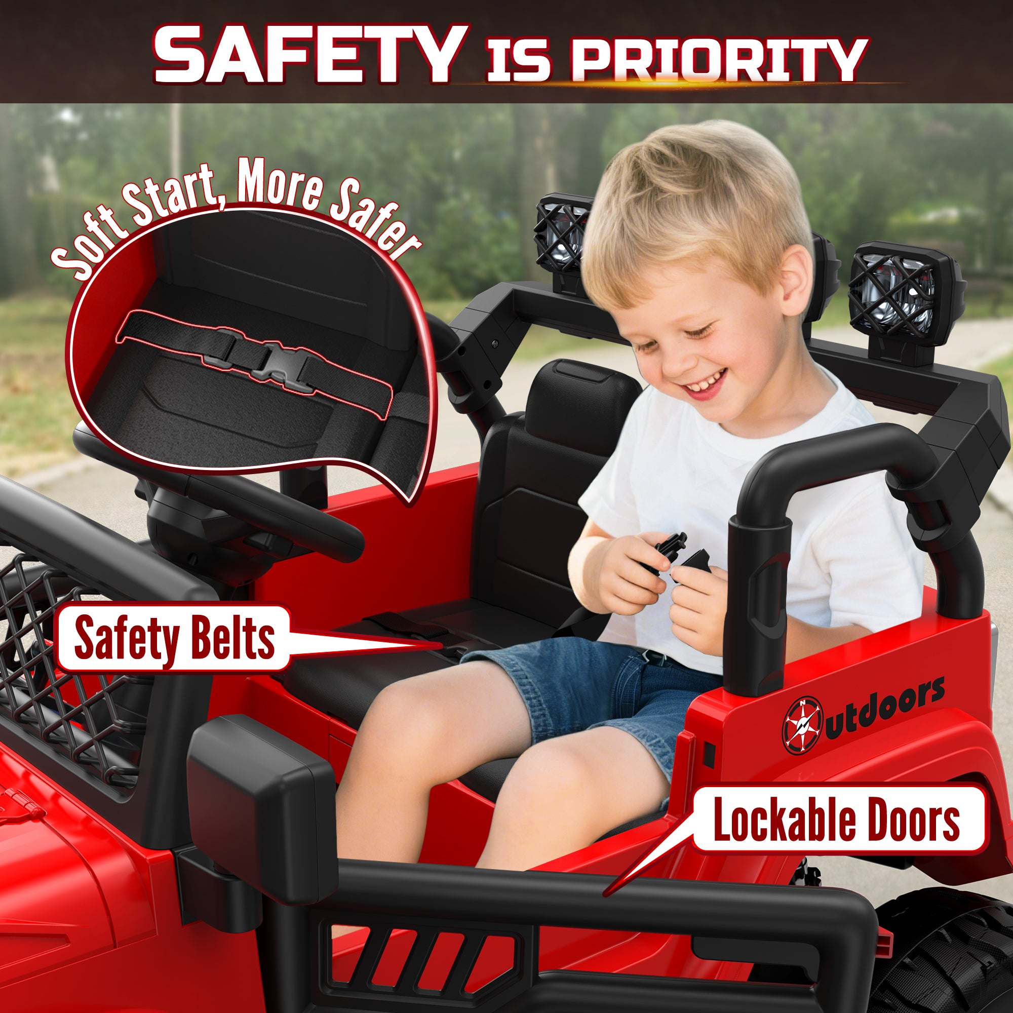 ANPABO 24V UTV Two Seater Jeeps & Trucks With Remote/Bluetooth-red