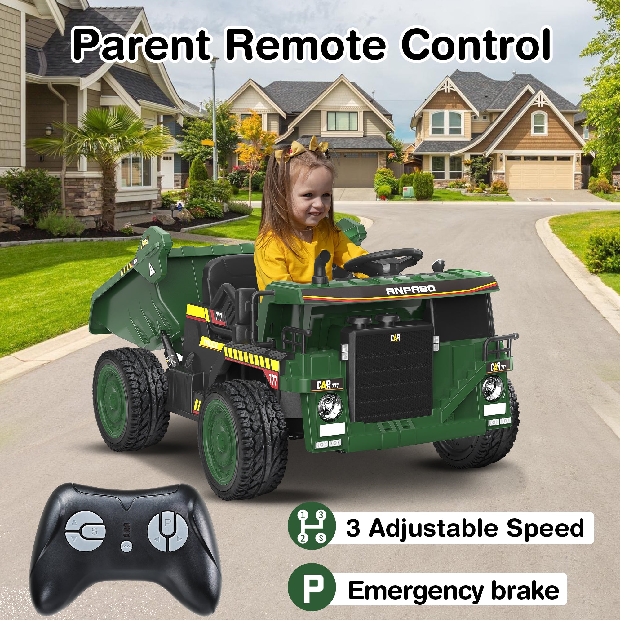 Licensed Caterpillar 24V Ride-on Dump Truck with Remote-green