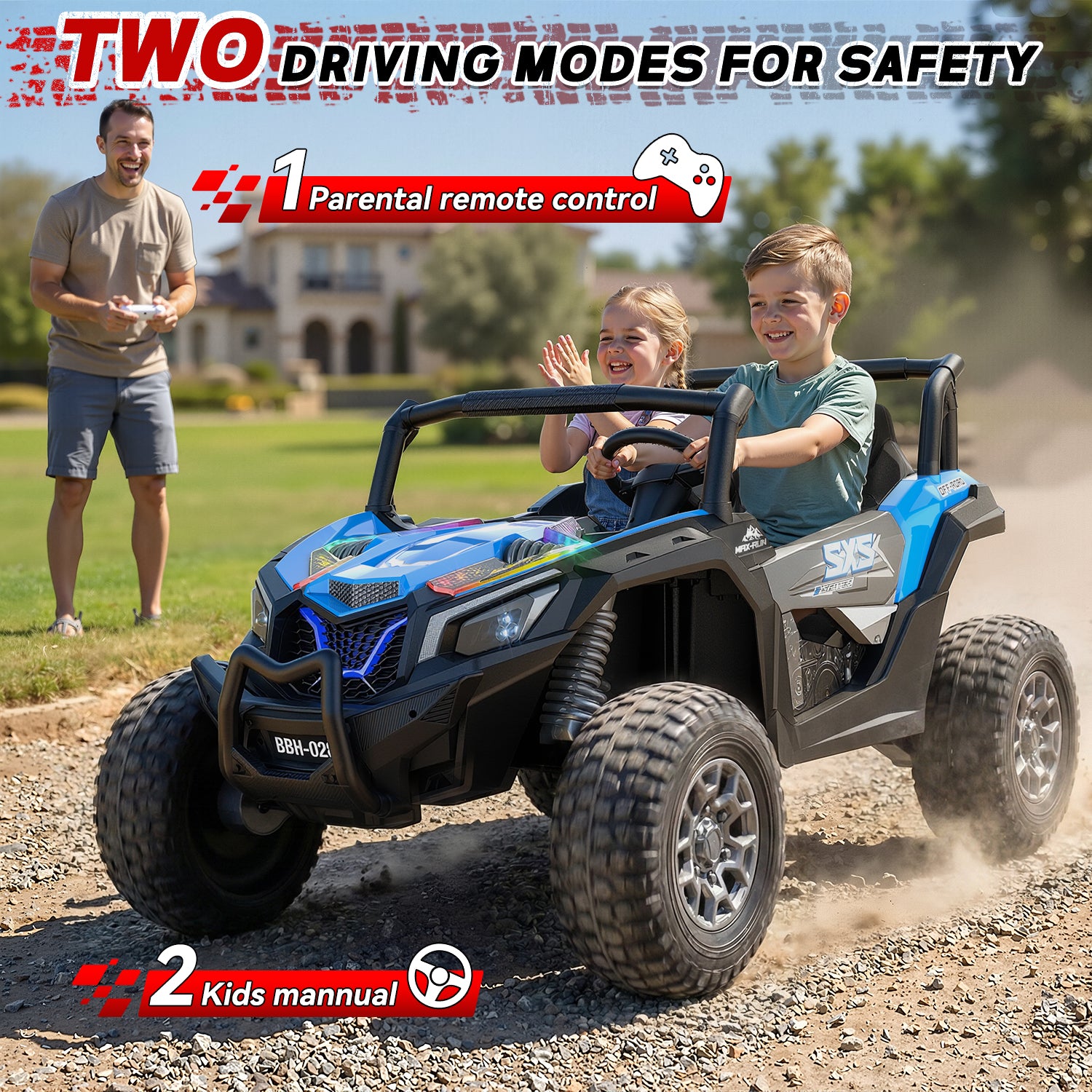 24V 4WD Kids Ride-On UTV: Powerful All-Terrain Adventure-blue