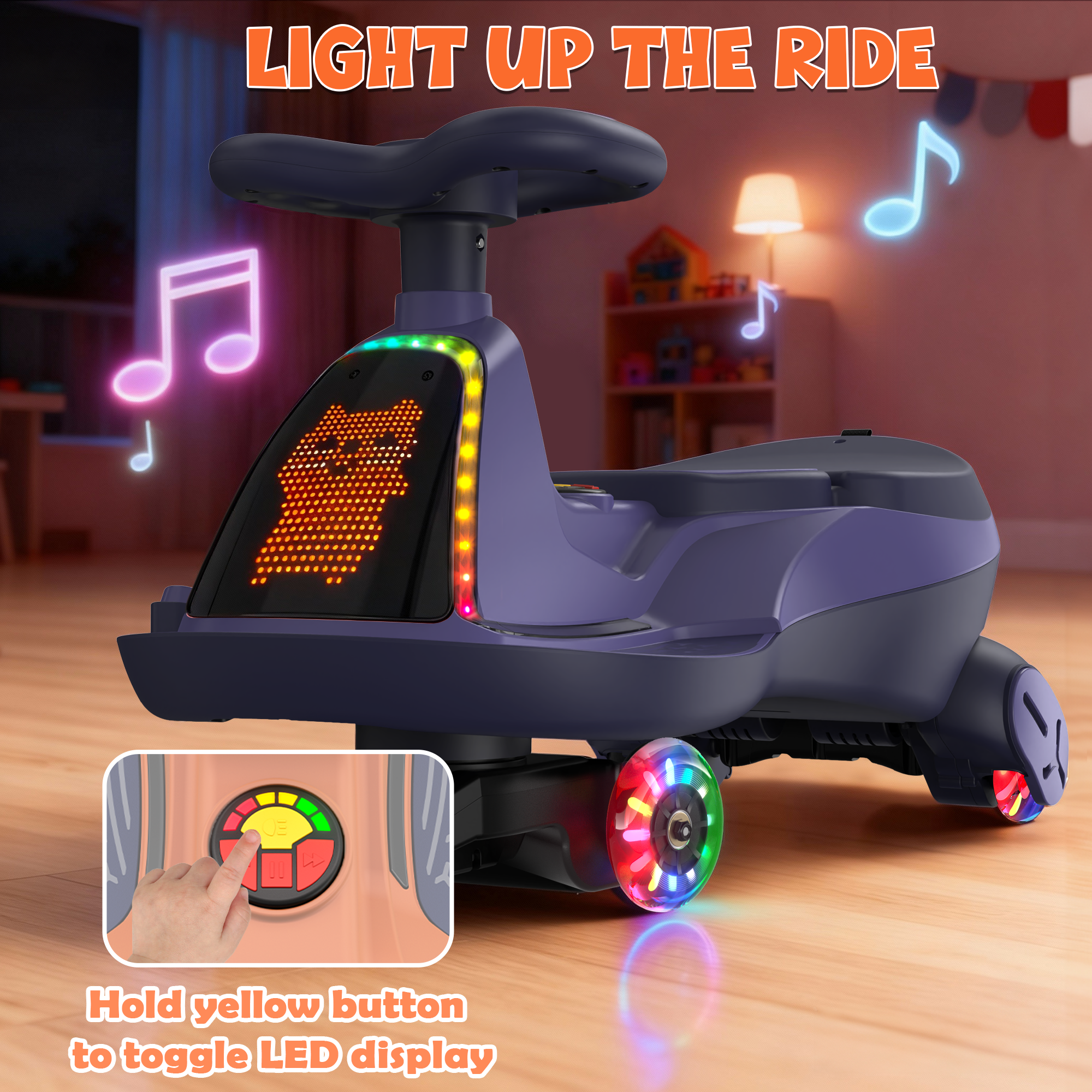 12V Electric Wiggle Car with LED Screen & Music for Kids-Purple