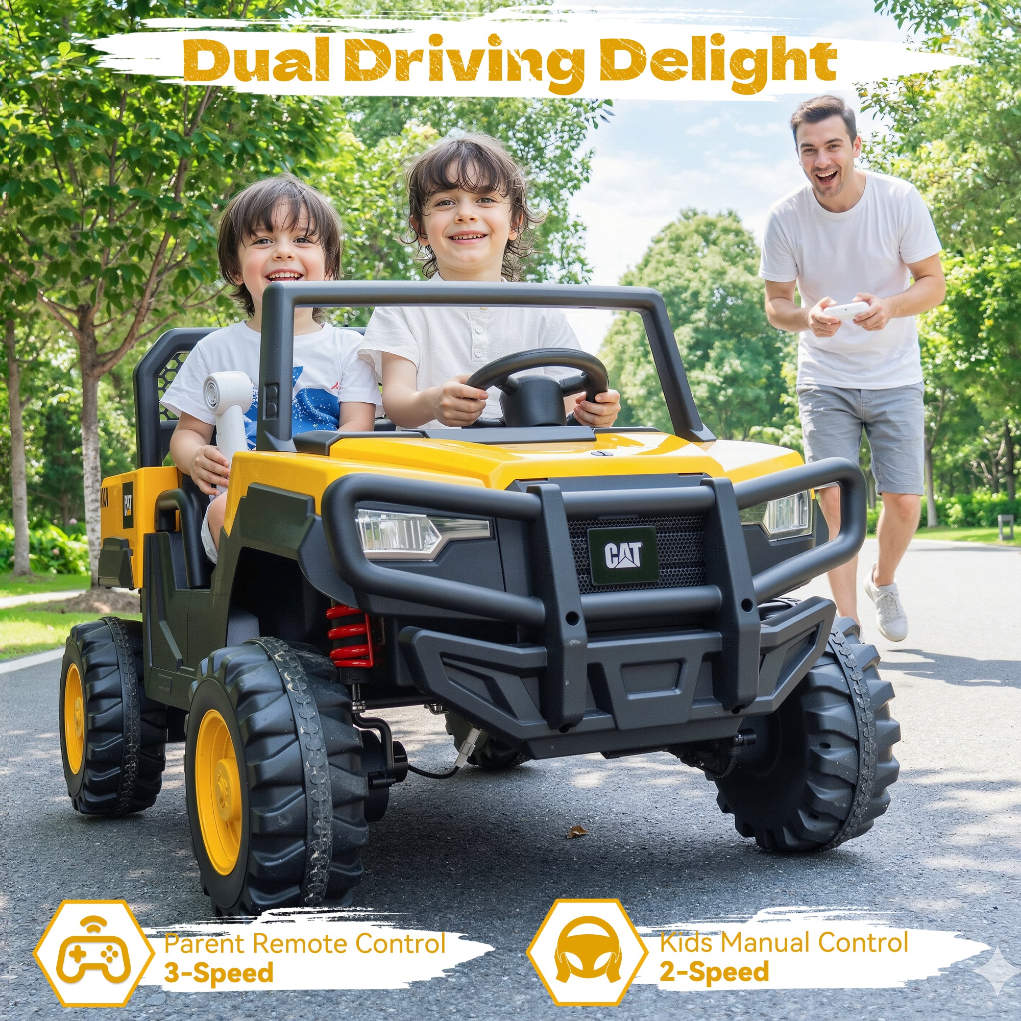 Licensed Caterpillar 24V Ride-on Dump Truck 4WD– Yellow