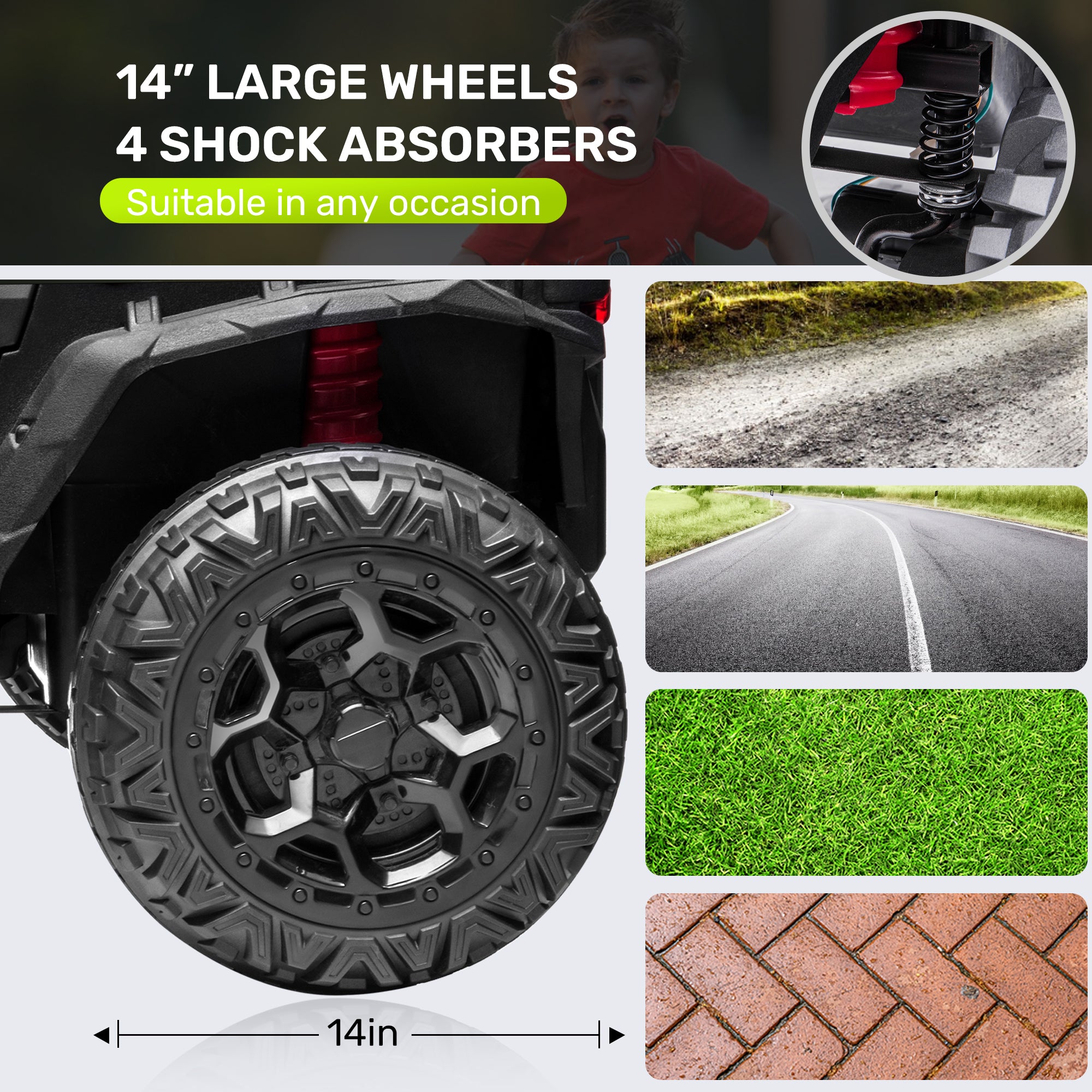 ANPABO All-Terrain 24V Ride-on Buggy 4WD UTV with Remote Control-green