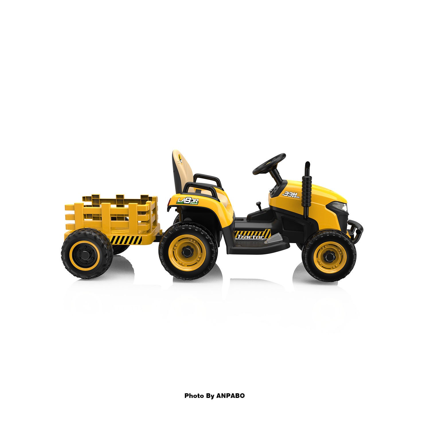 ANPABO 24V Kids Ride-On Tractor with Trailer-yellow