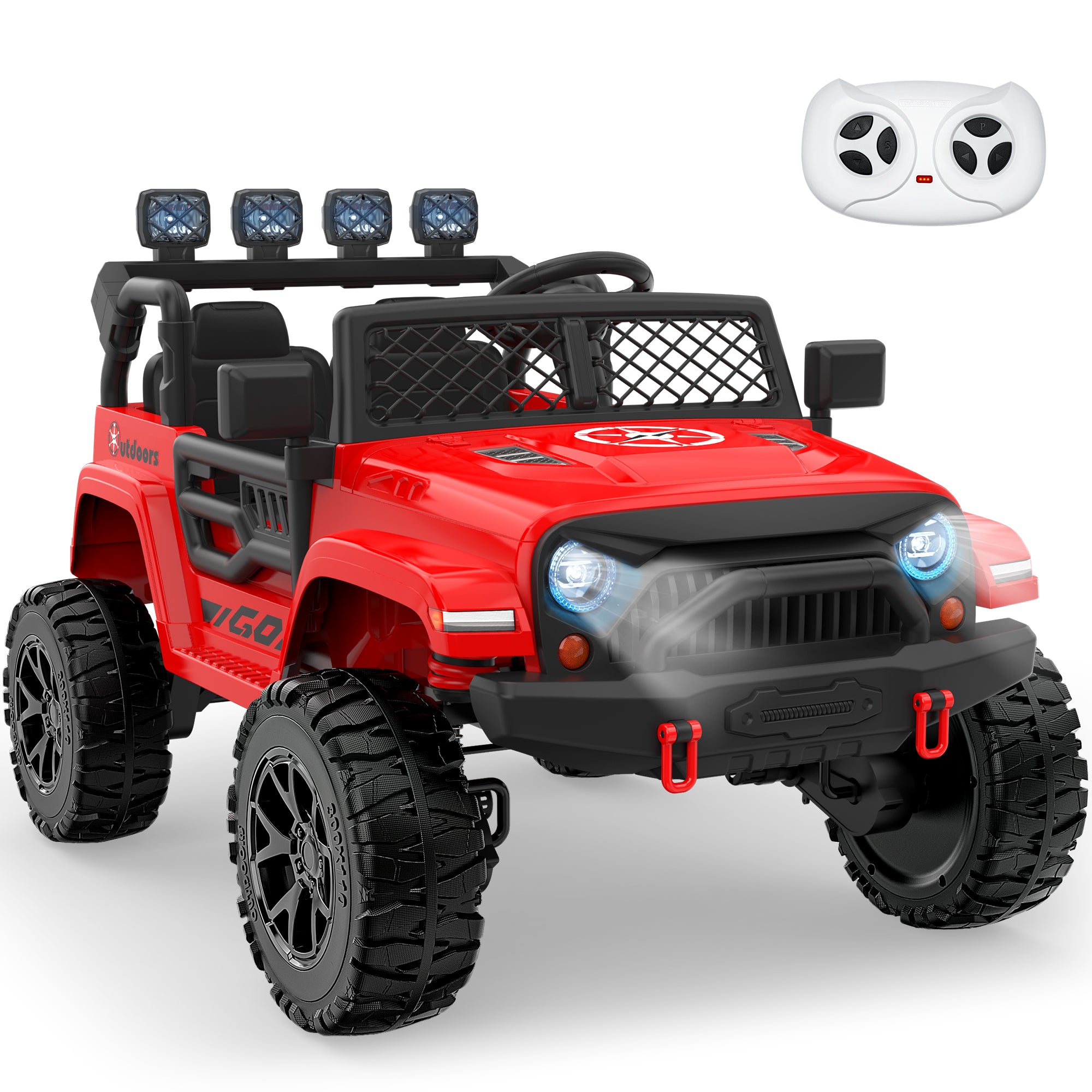 ANPABO 24V UTV Two Seater Jeeps & Trucks With Remote/Bluetooth-red