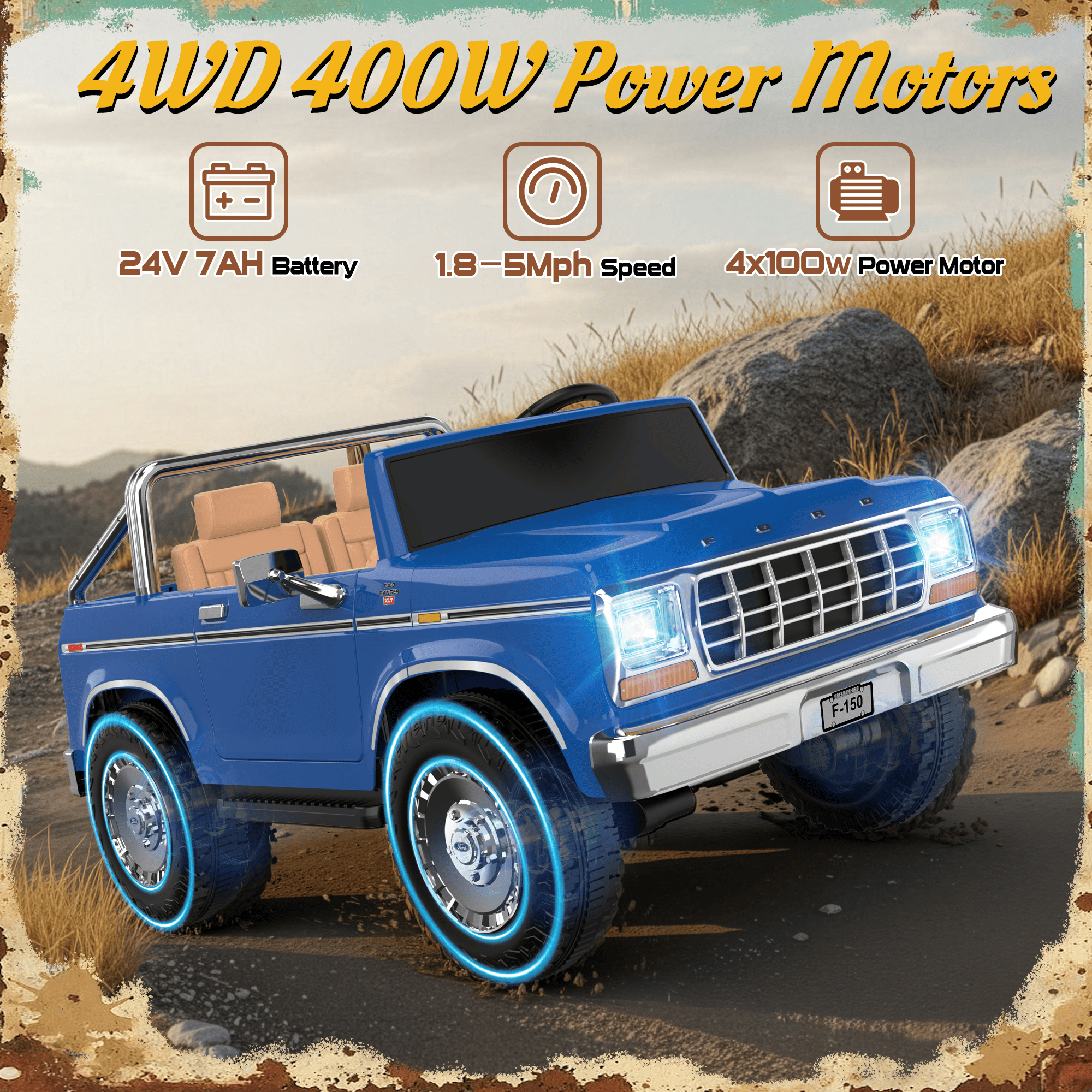 24V Classic Ford F-150: Blue Retro Legend, Ready for Dual Adventures-blue