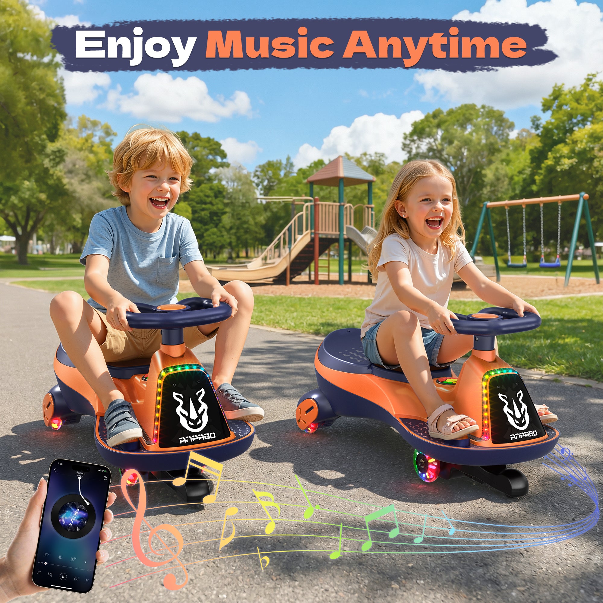 12V Electric Wiggle Car with 2x75W Motor & Music for Kids –  Orange