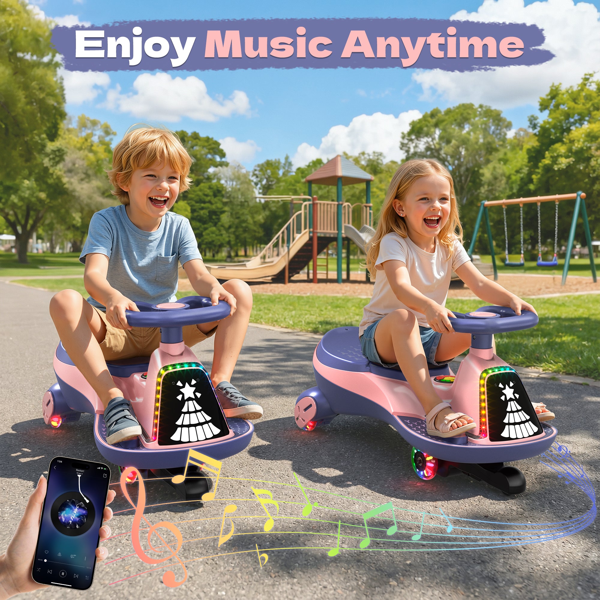 12V Electric Wiggle Car with 2x75W Motor & Music for Kids –  Pink
