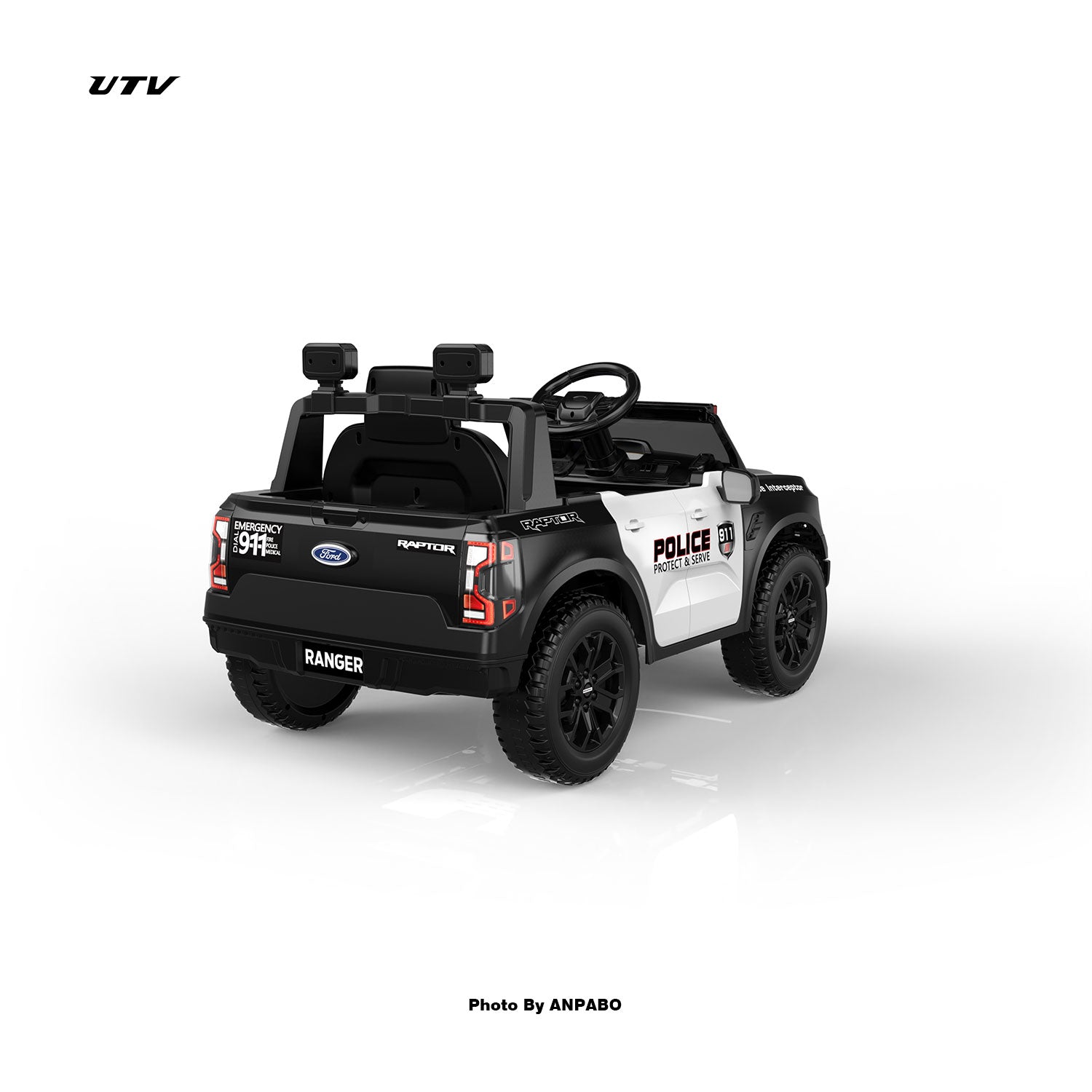 Official Licensed Ford Raptor Police Interceptor Ride-On Truck|12V with Siren, Lights & Parental Remote