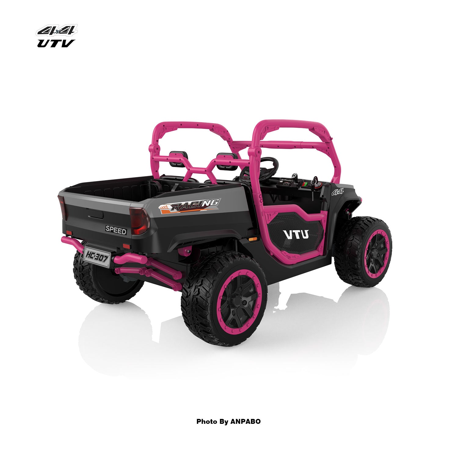 24V All-in-One Utility Ride-On: 4WD Dump Truck & Off-Road UTV with Remote (2-Seater)-Rose Red