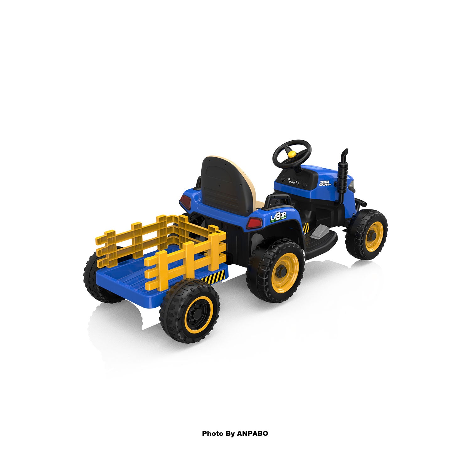 ANPABO 24V Kids Ride-On Tractor with Trailer-blue