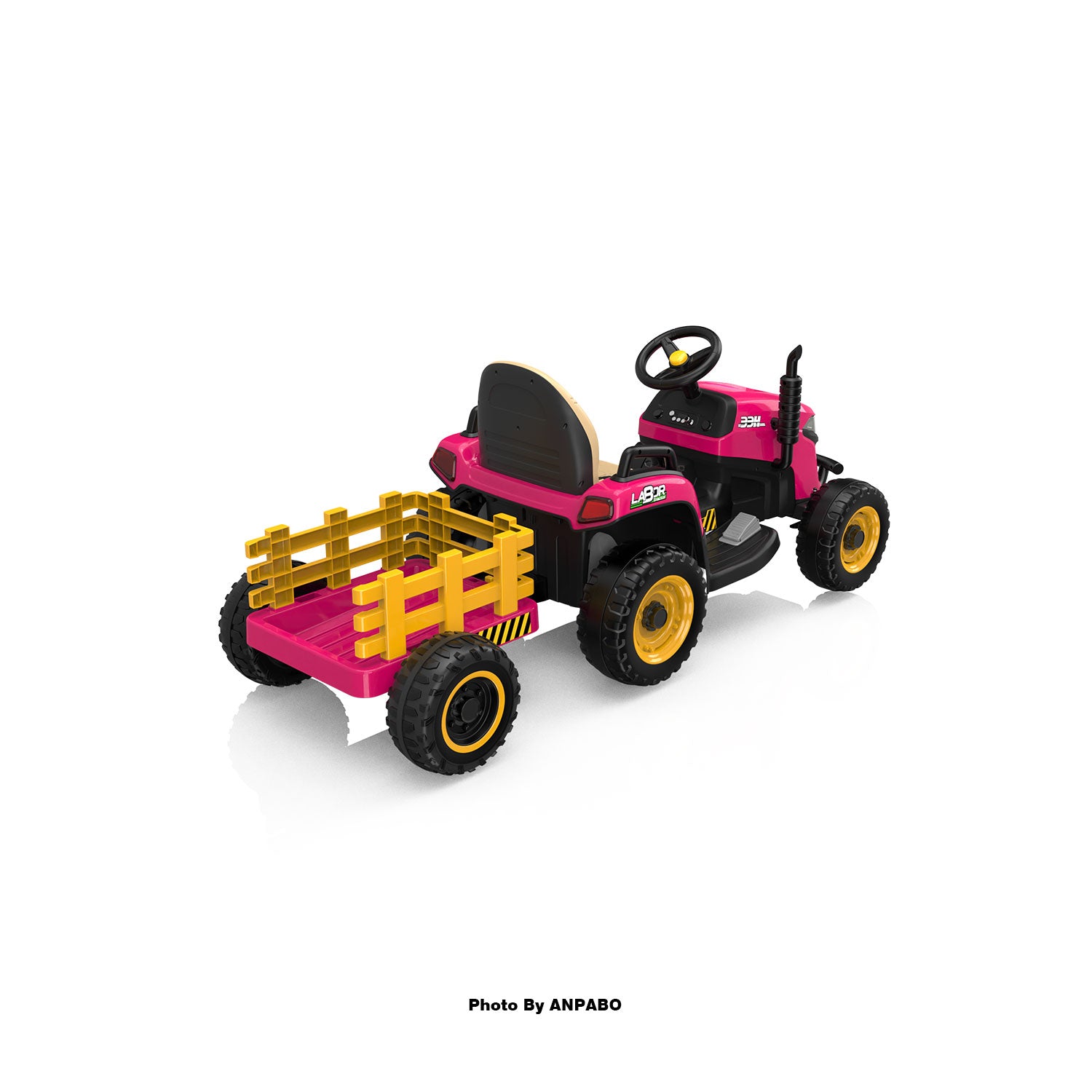 ANPABO 24V Kids Ride-On Tractor with Trailer-rose red