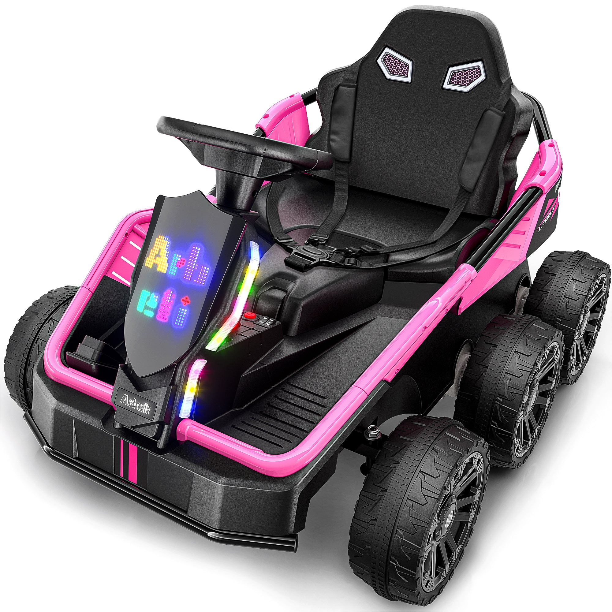 24V Kids Ride-On: 4WD, 17" Seat, Remote, Bluetooth Music, 5MPH-pink