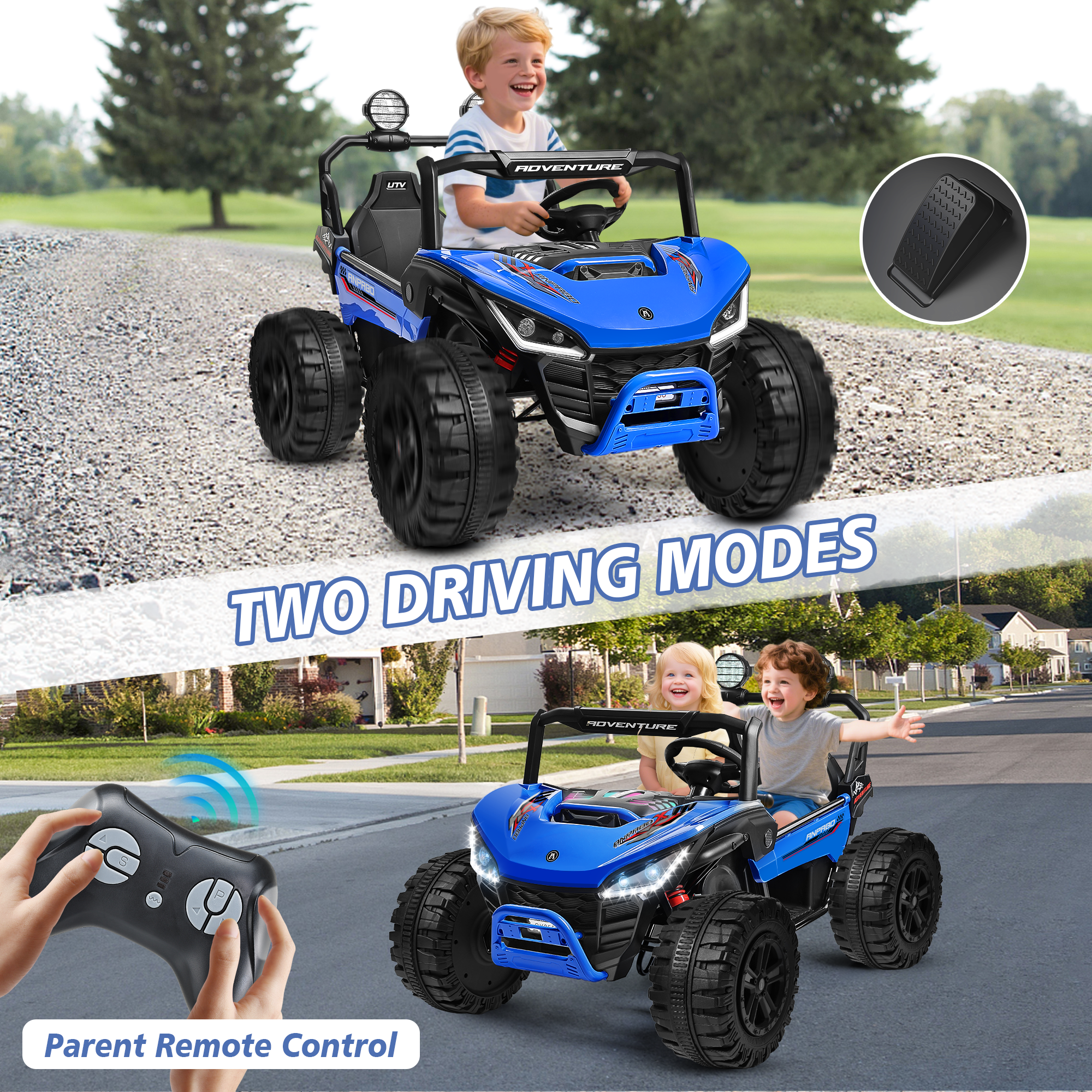 ANPABO All-Terrain 24V Ride-on Buggy UTV 4WD with Remote-blue