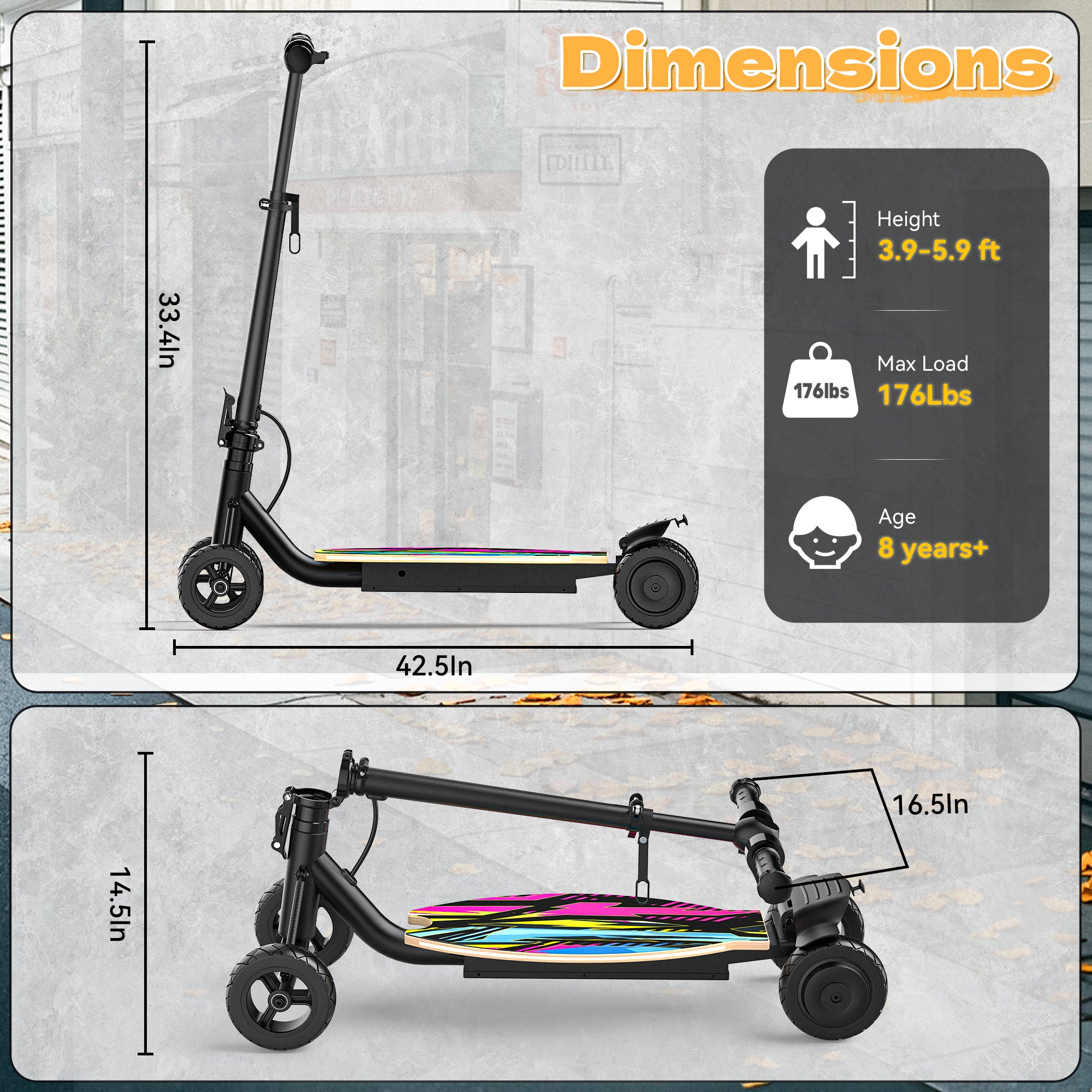 24V Safe 4-Wheel Scooter for kids - LED Light – black Line Pattern