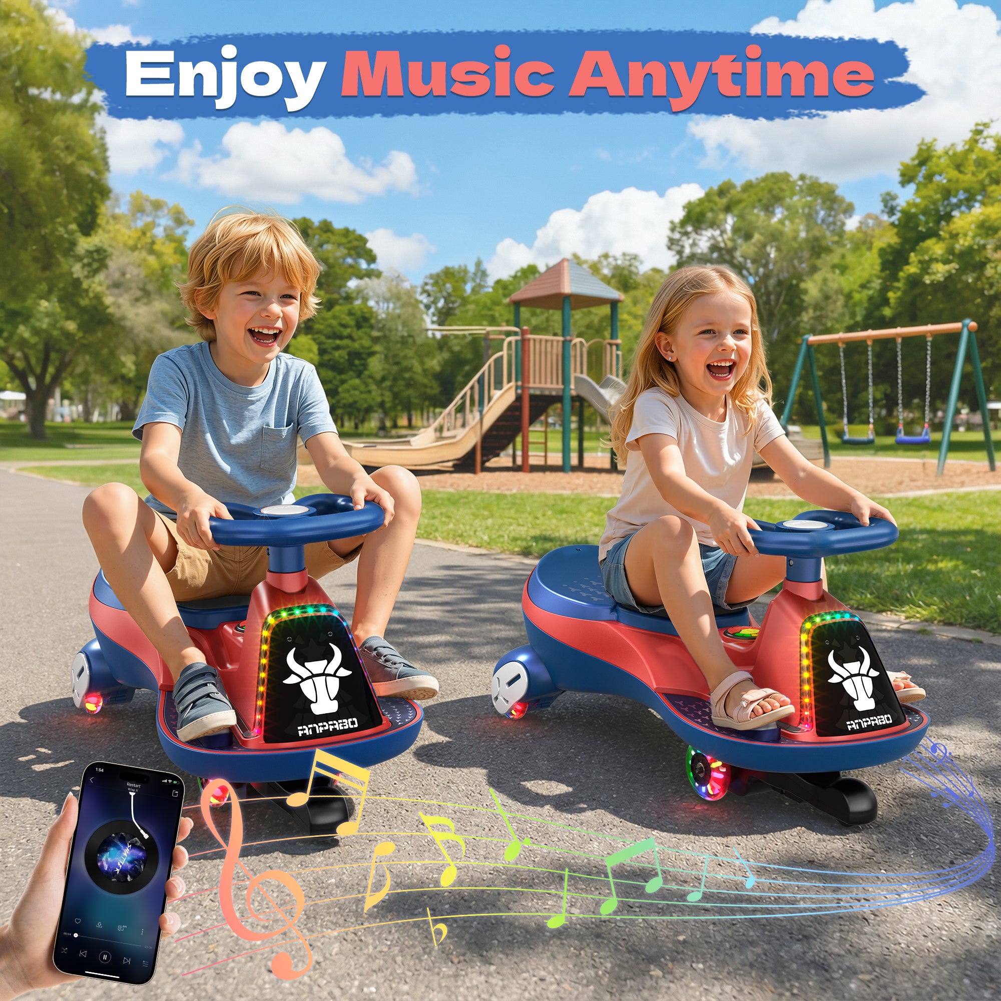 12V Electric Wiggle Car with 2x75W Motor & Music for Kids –  Red