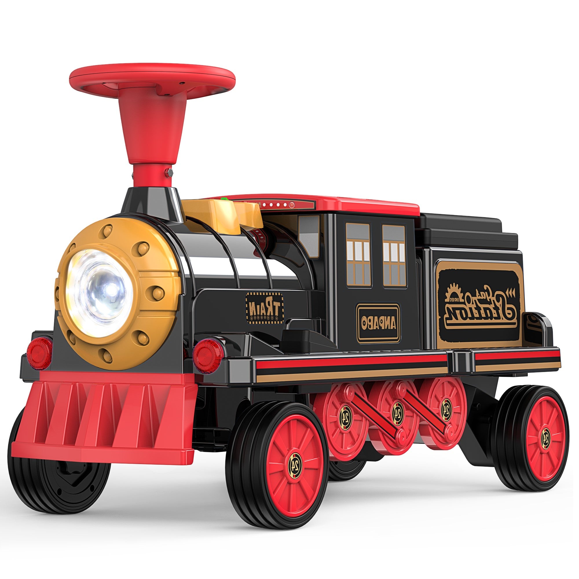 Trackless 12V Electric Ride-On Train 2-Seater with Rubber Tires – Red