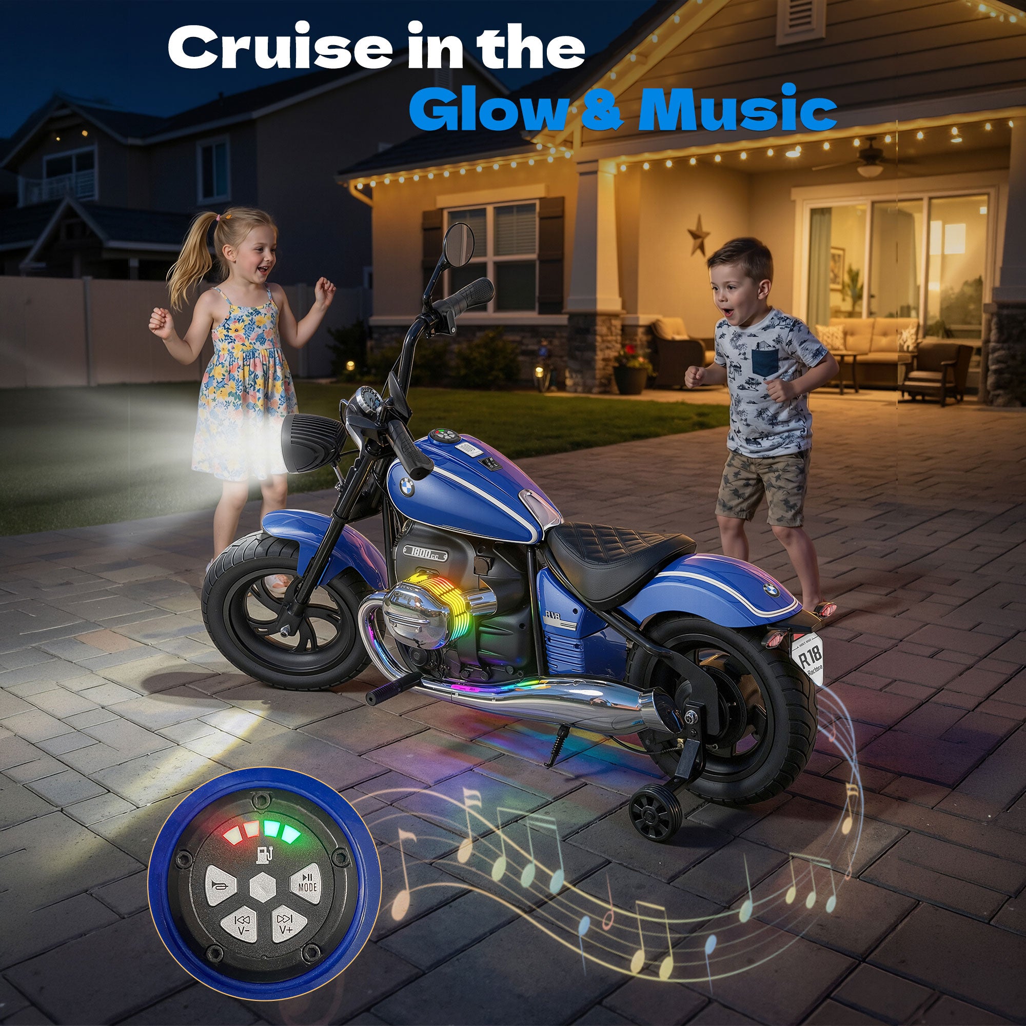 Anpabo 24V Kids Electric Motorcycle: Licensed BMW R18, 143 lbs Capacity, Dual Speed-blue