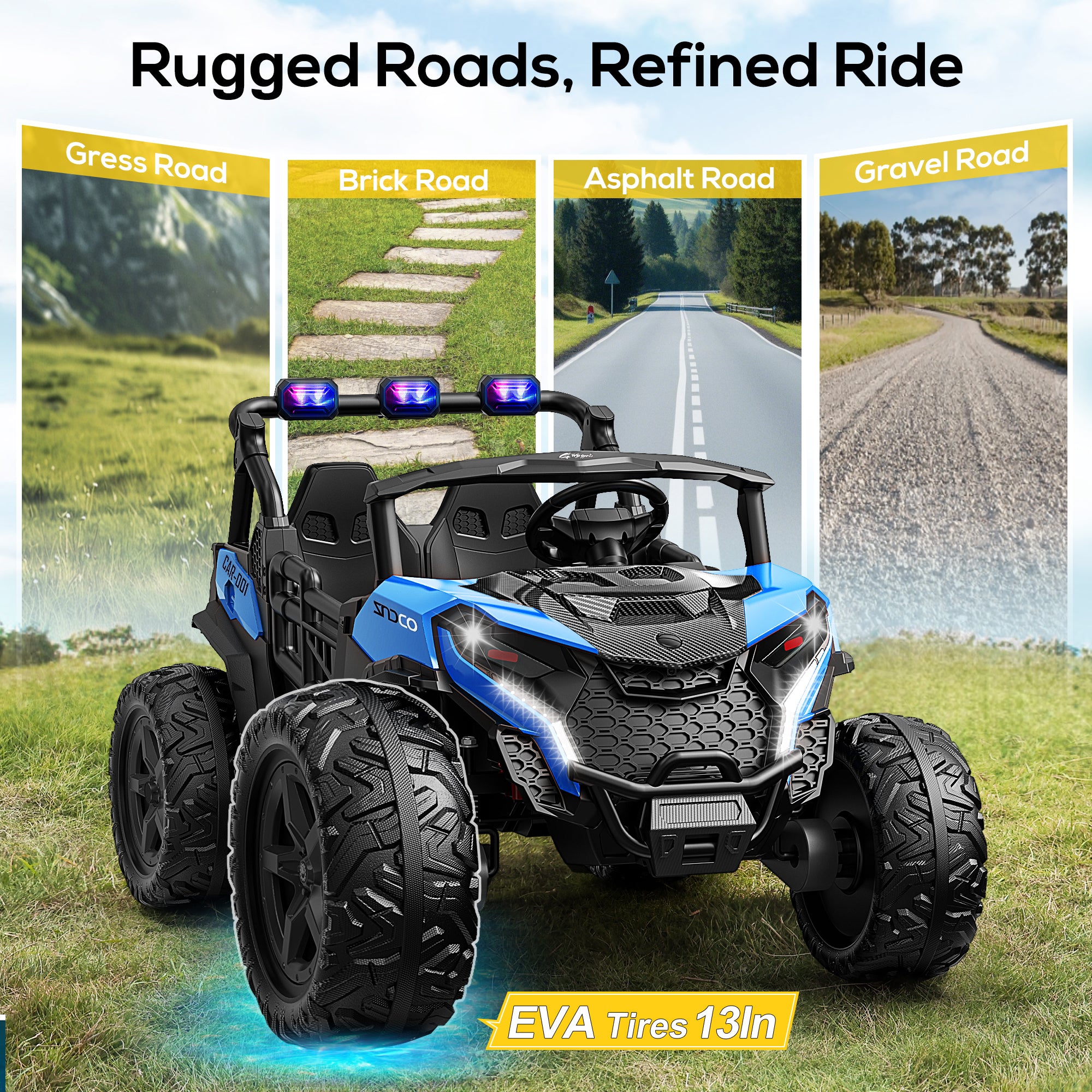 4x200W 24V 2-Seater Ride-on Truck 4WD with EVA Tires-blue
