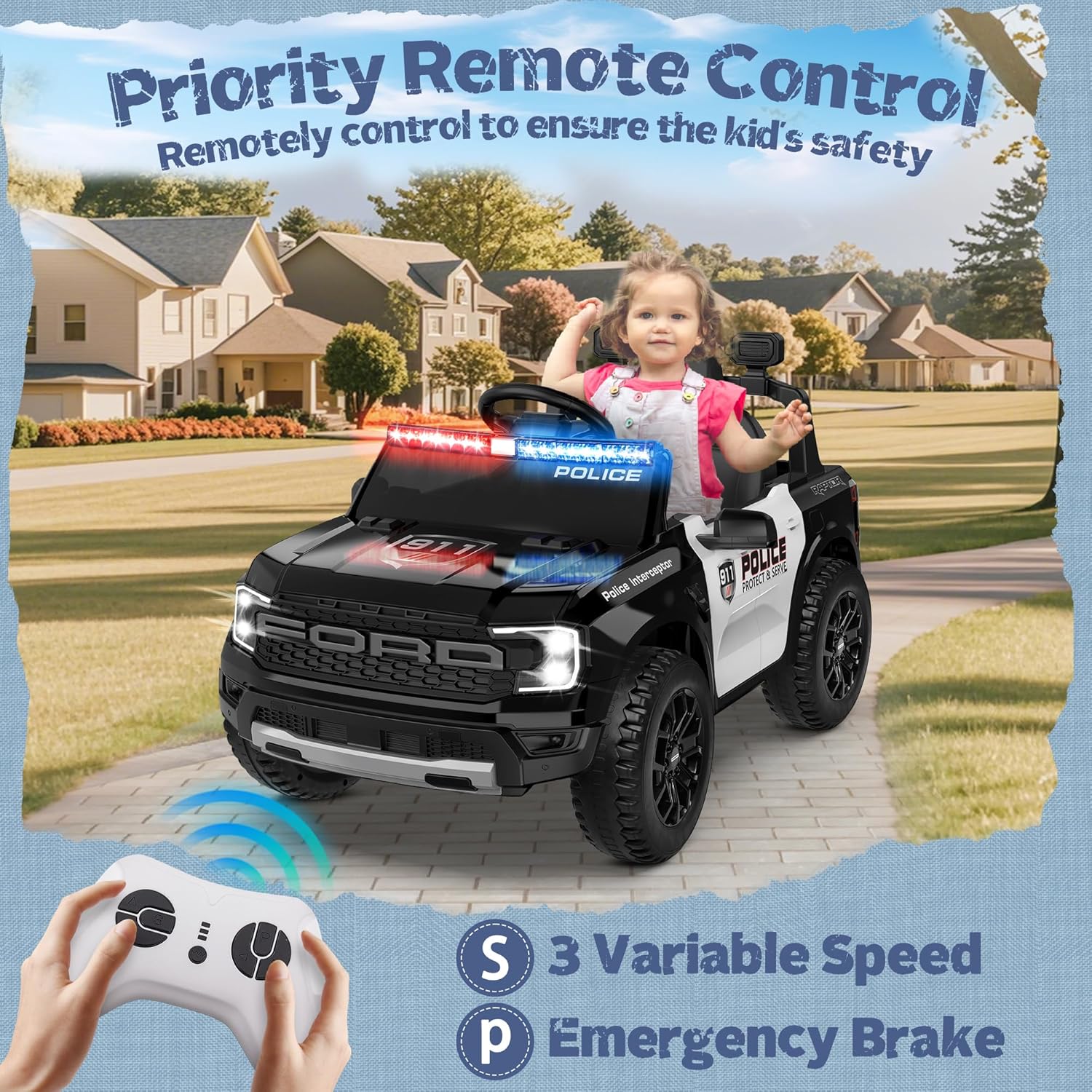 12V Official Licensed Ford Raptor Police Interceptor Ride-On Truck