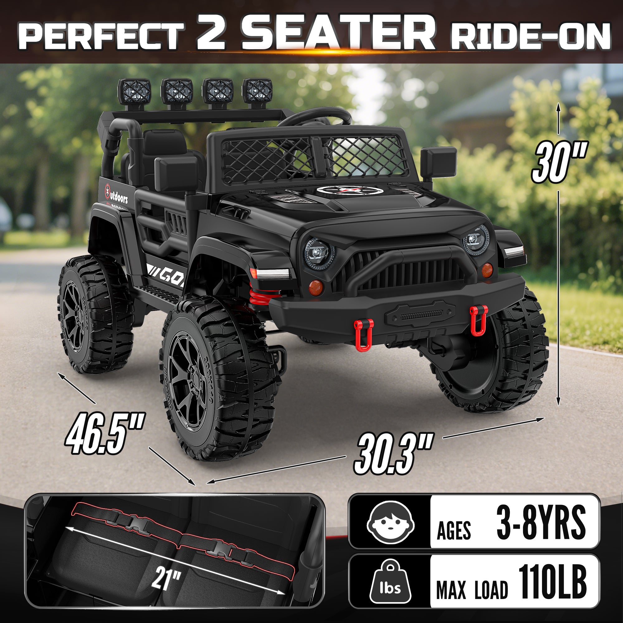 ANPABO 24V UTV Two Seater Jeeps With Remote/Bluetooth-black
