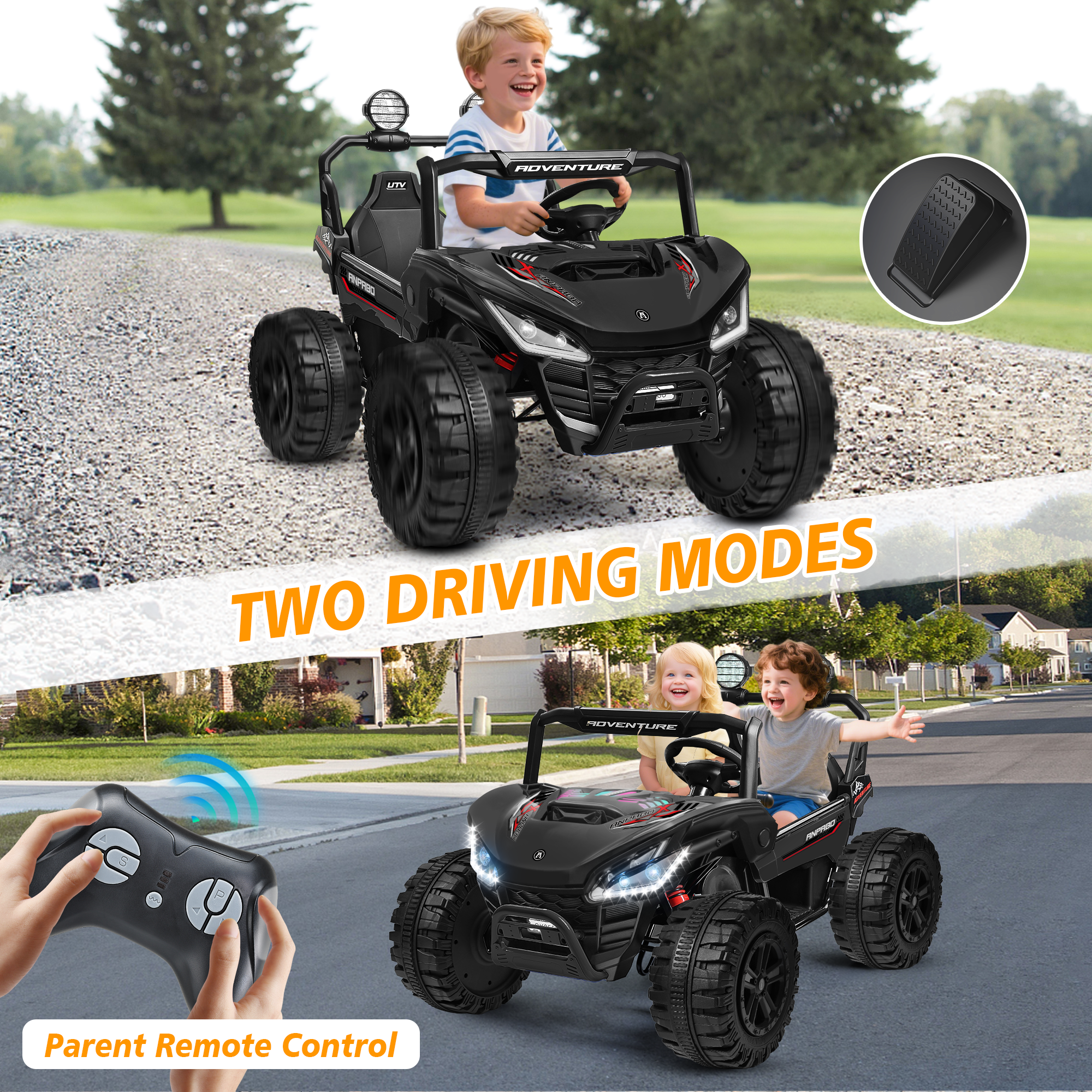 ANPABO All-Terrain 24V Ride-on Buggy UTV 4WD with Remote-black