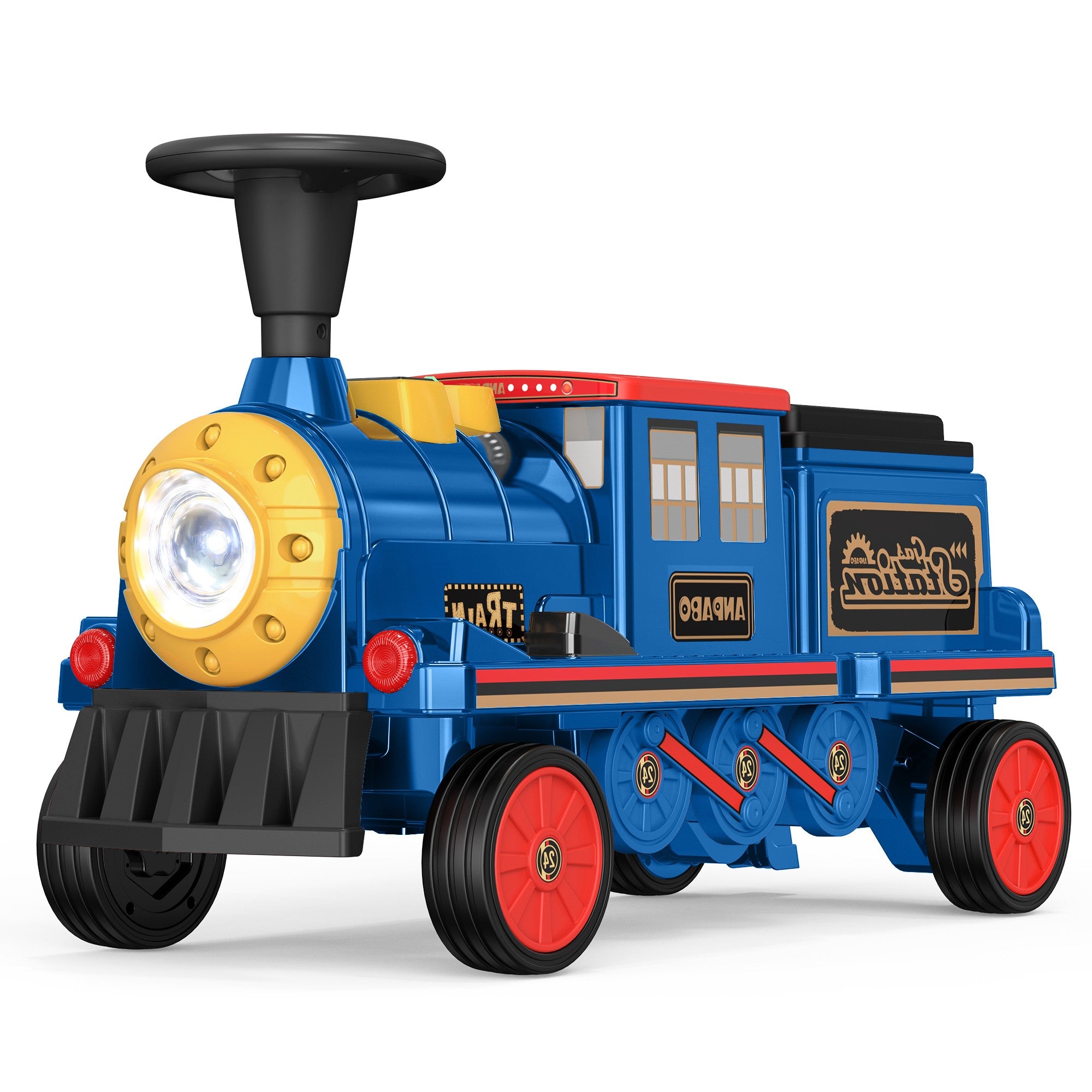 Trackless 12V Electric Ride-On Train 2-Seater with Rubber Tires – Blue