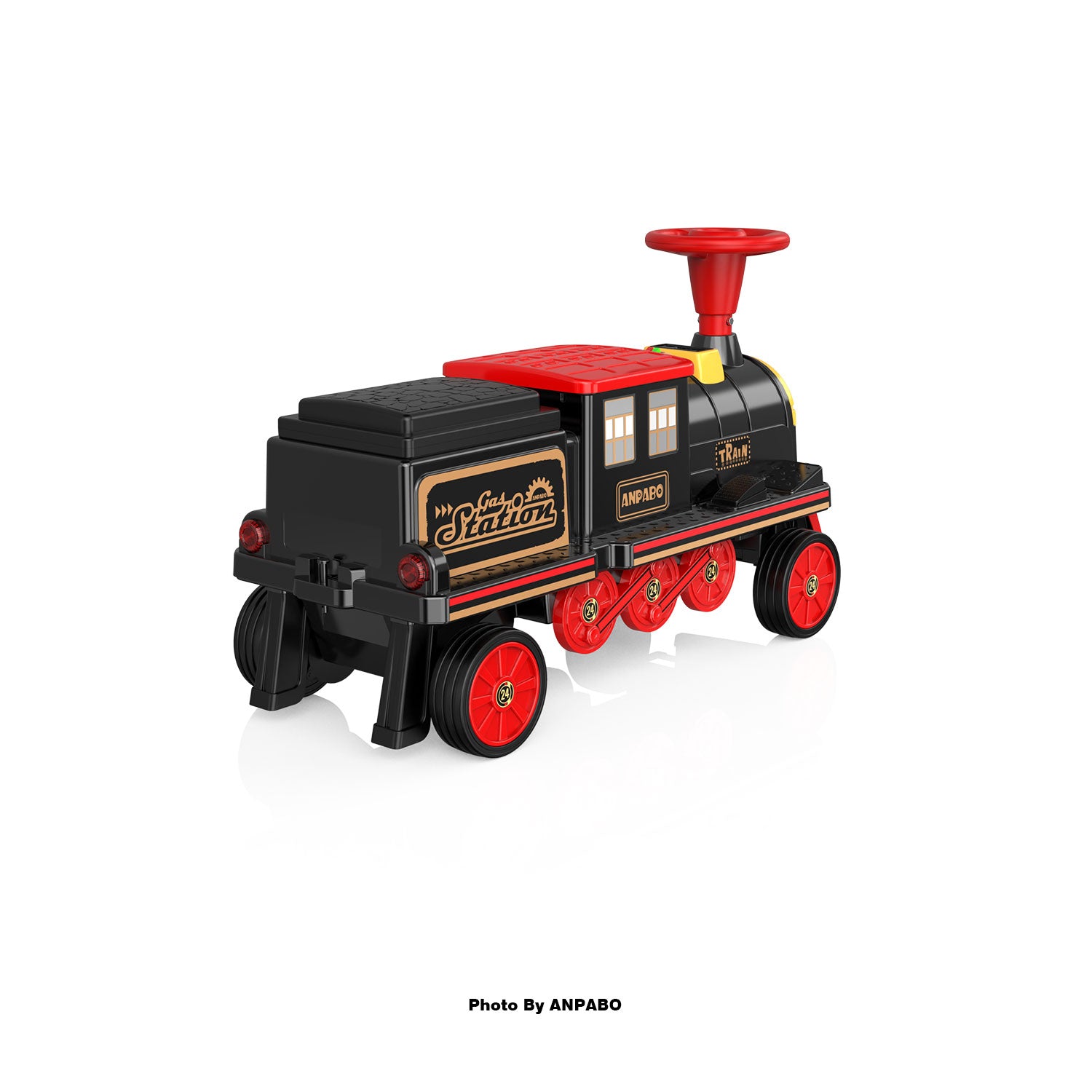 ANPABO 12V Kids Ride-On Train Locomotive–Trackless,2-Seater,Rubber Tires-red