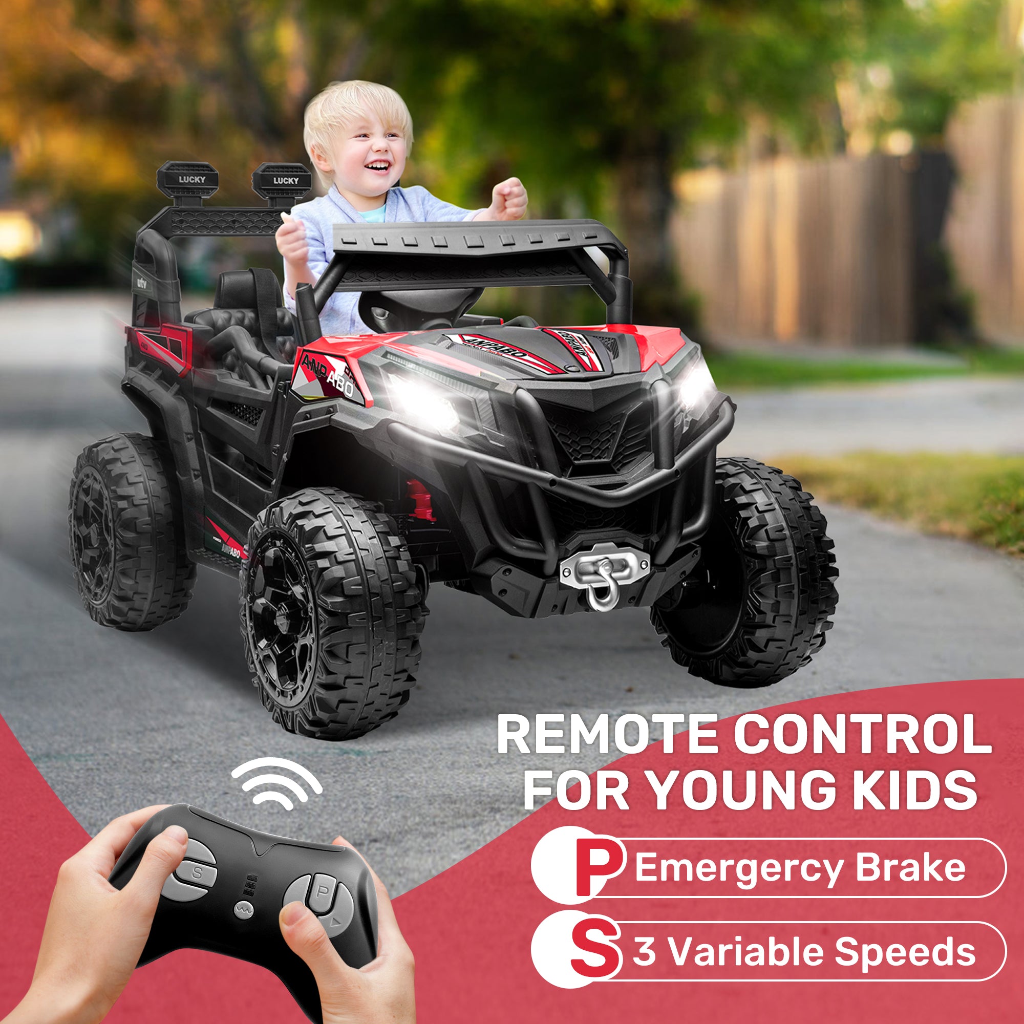 ANPABO All-Terrain 24V Ride-on Buggy 4WD UTV with Remote Control-red