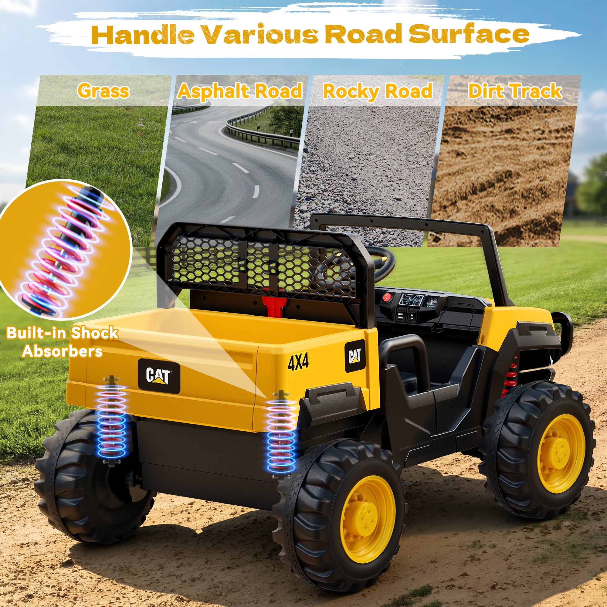 Licensed Caterpillar 24V Ride-on Dump Truck 4WD– Yellow