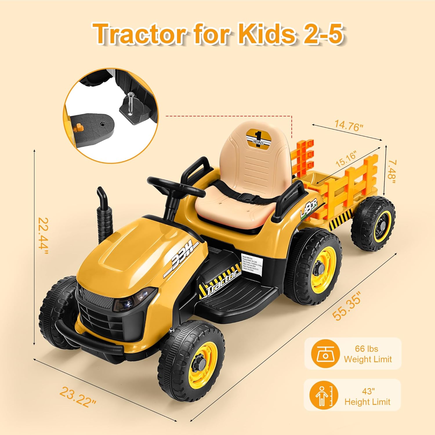 12V Ride-On Tractor with Trailer