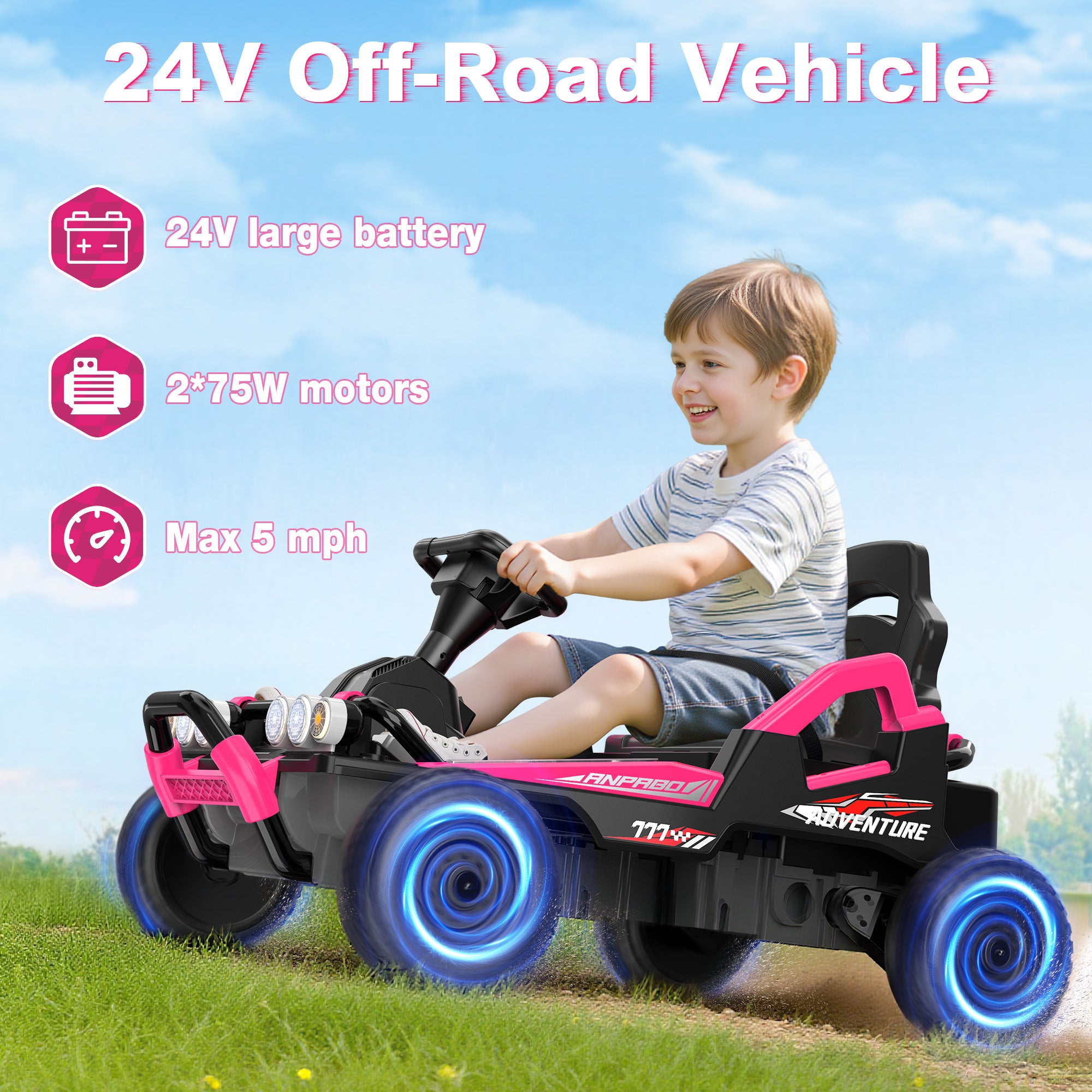 24V Off-Road Car with Throttle & Clutch Pedal for All-Terrain Fun-rose red