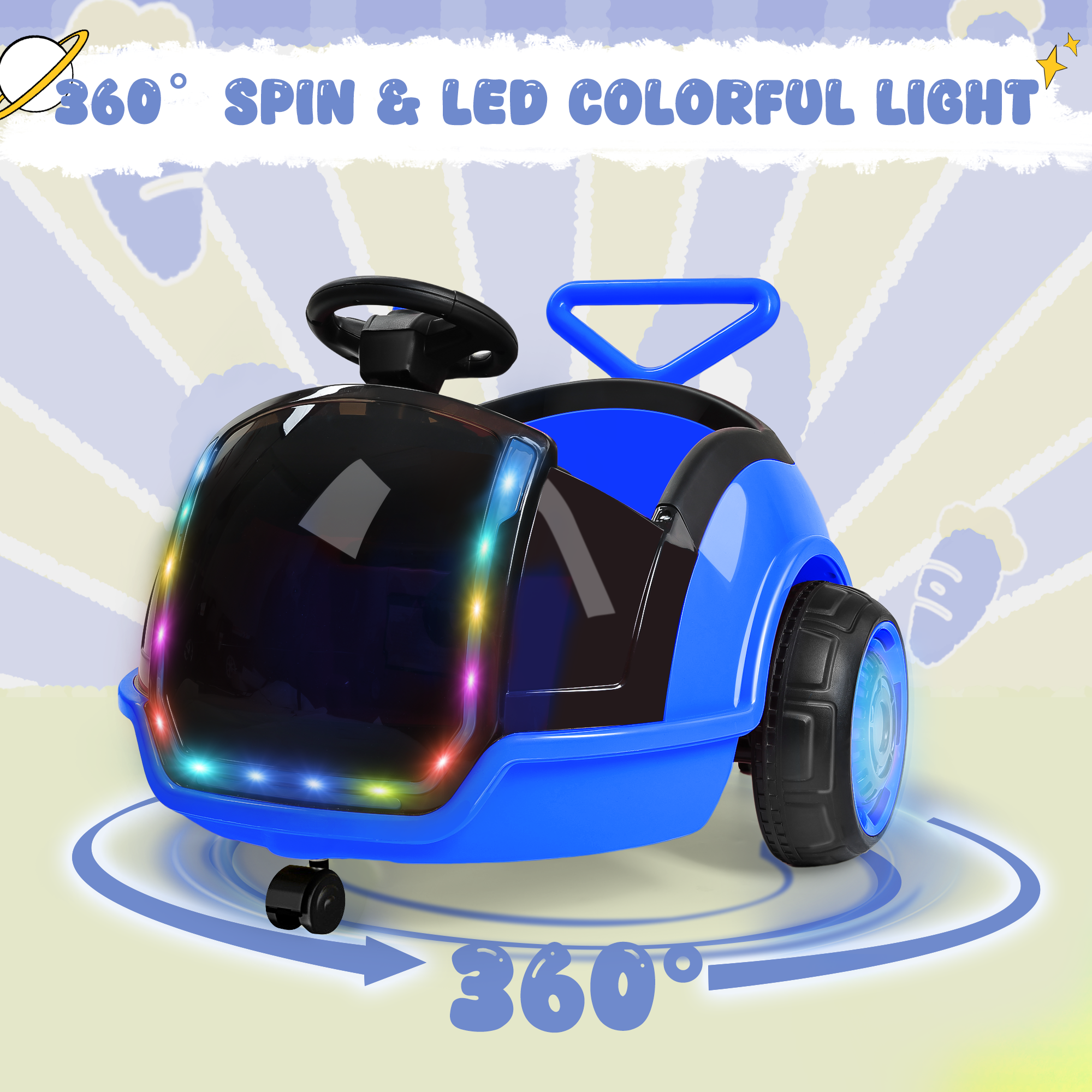 12V 3-in-1 Push Ride On Car with Adjustable Handle & Remote – Blue