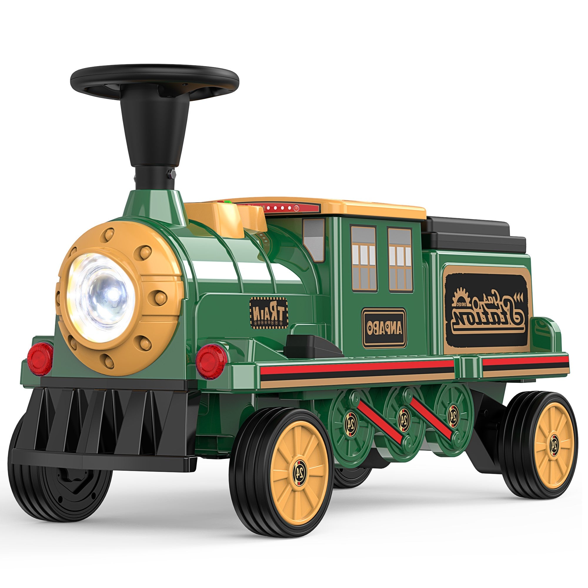 Trackless 12V Electric Ride-On Train 2-Seater with Rubber Tires – Green