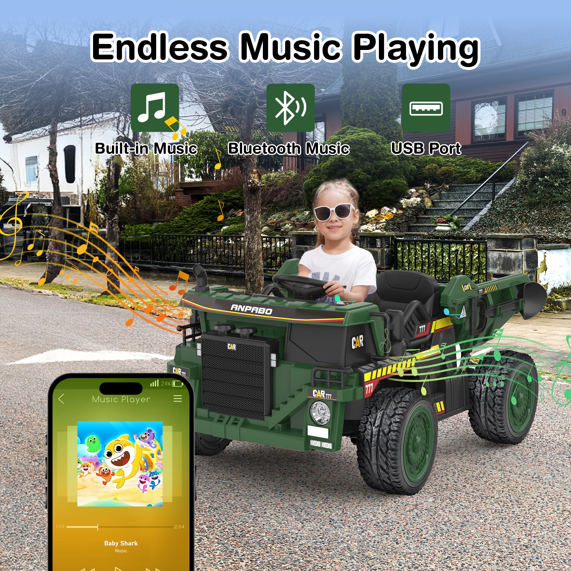 Licensed Caterpillar 24V Ride-on Dump Truck with Remote-green