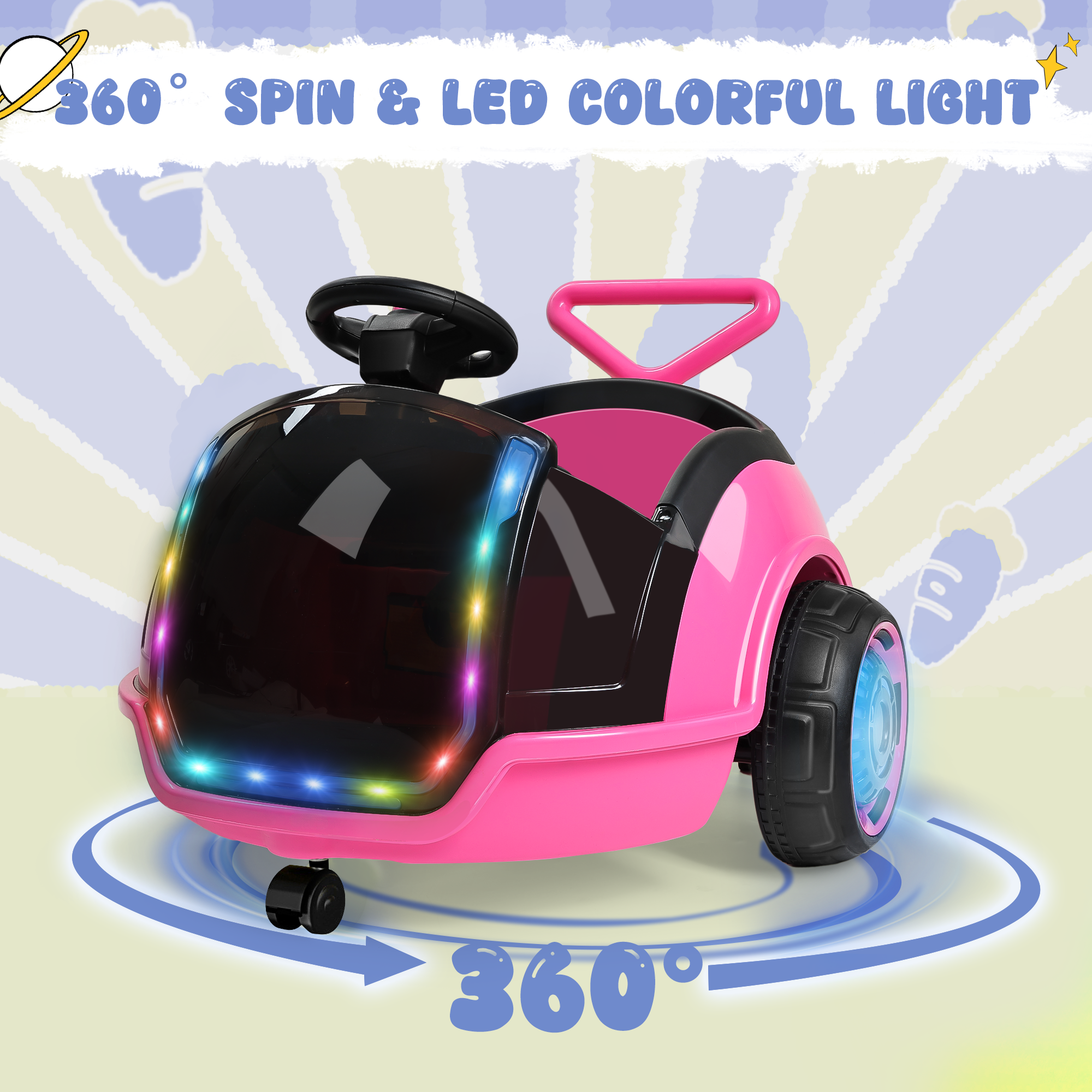 12V 3-in-1 Push Ride On Car with Adjustable Handle & Remote – Pink