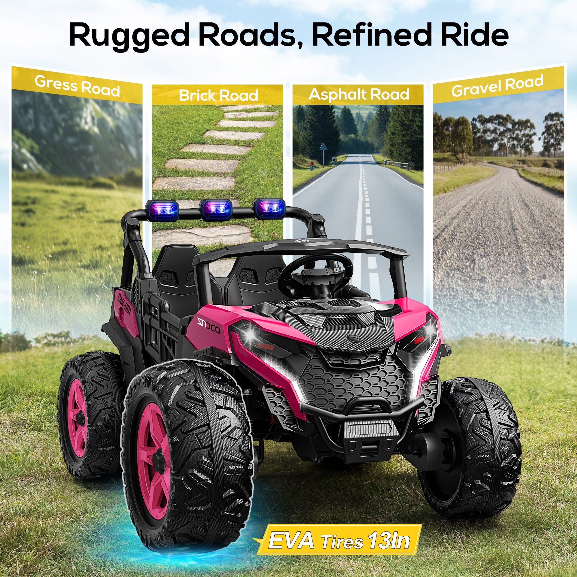 4x200W 24V 2-Seater Ride-on Truck 4WD with EVA Tires-rose red