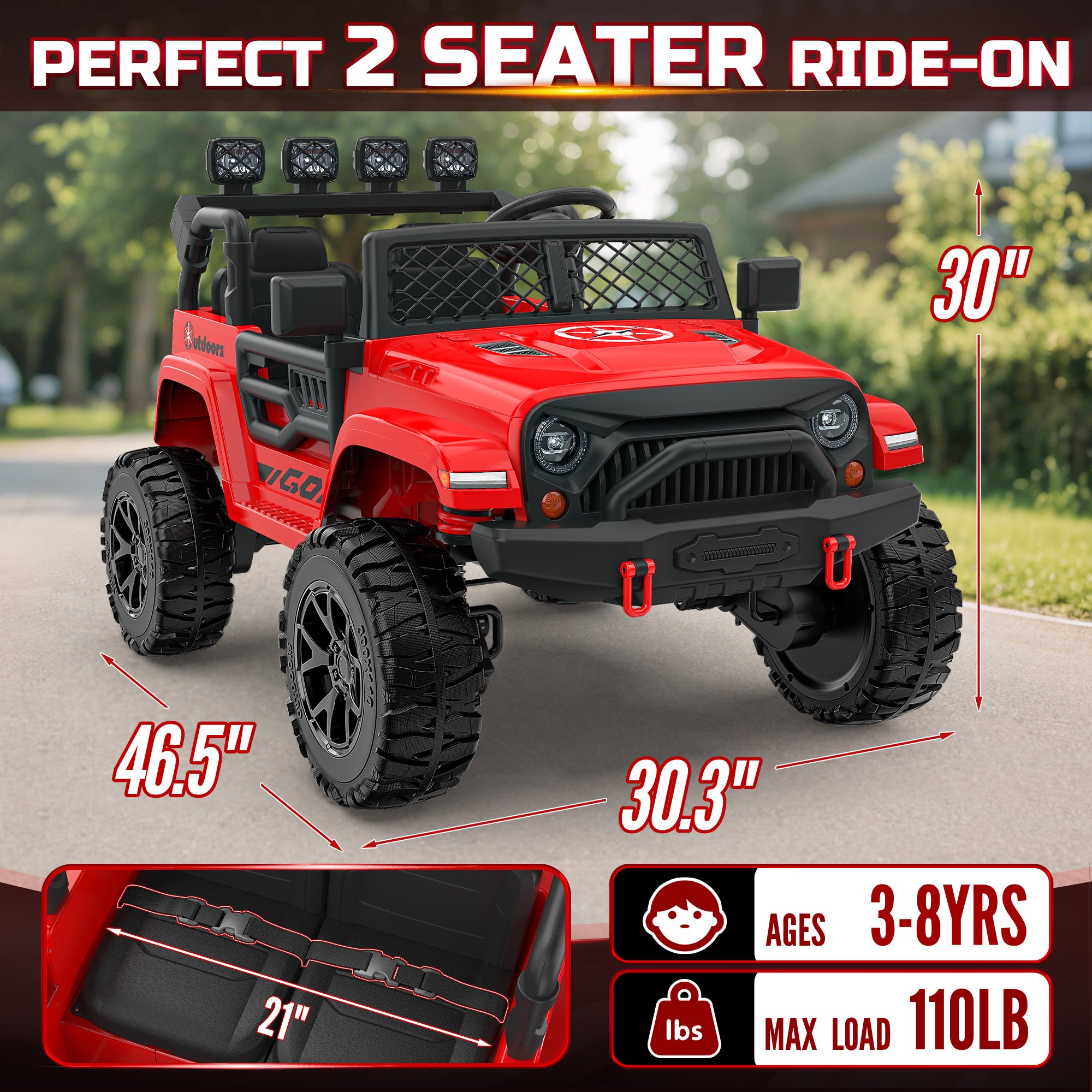 ANPABO 24V UTV Two Seater Jeeps & Trucks With Remote/Bluetooth-red