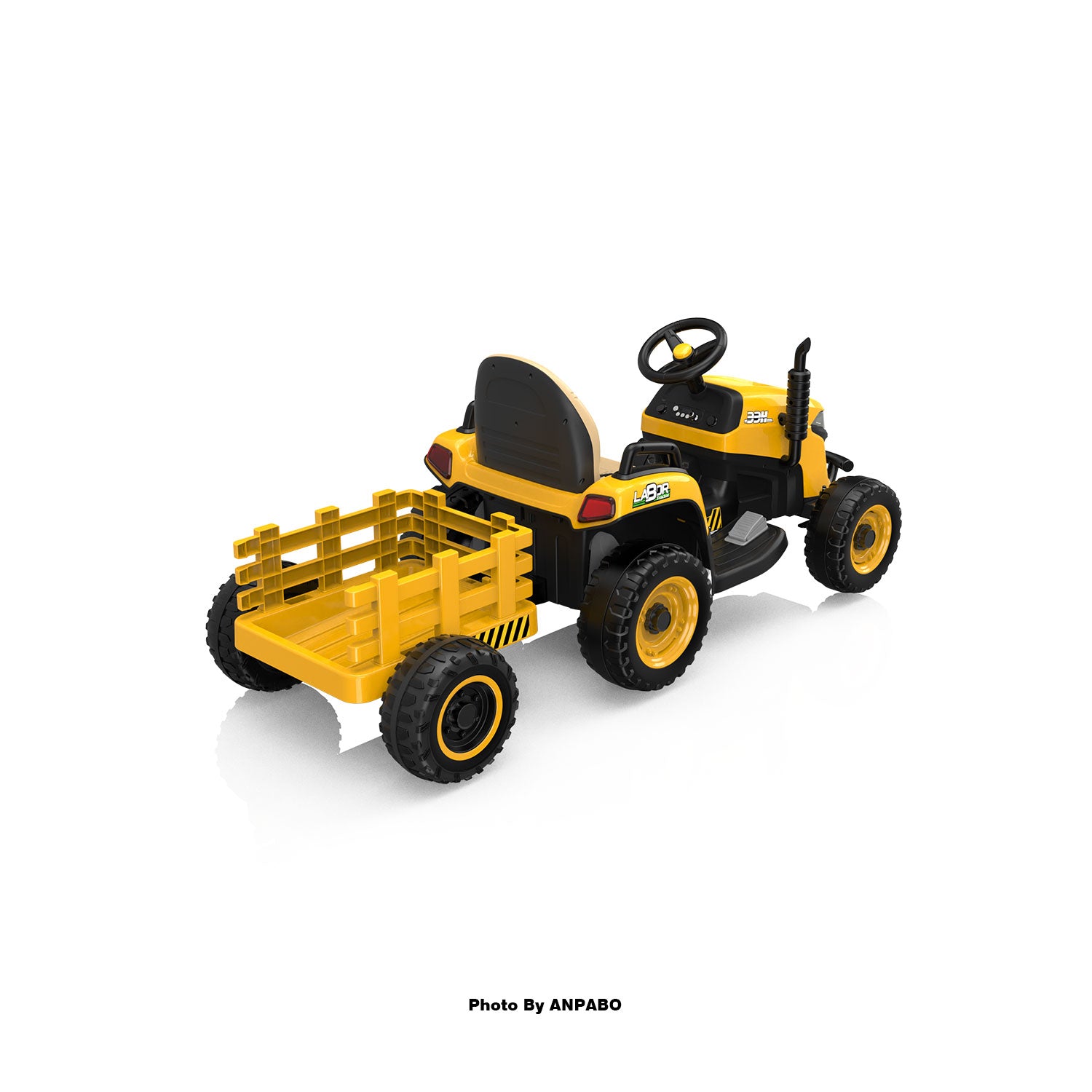 ANPABO 24V Kids Ride-On Tractor with Trailer-yellow