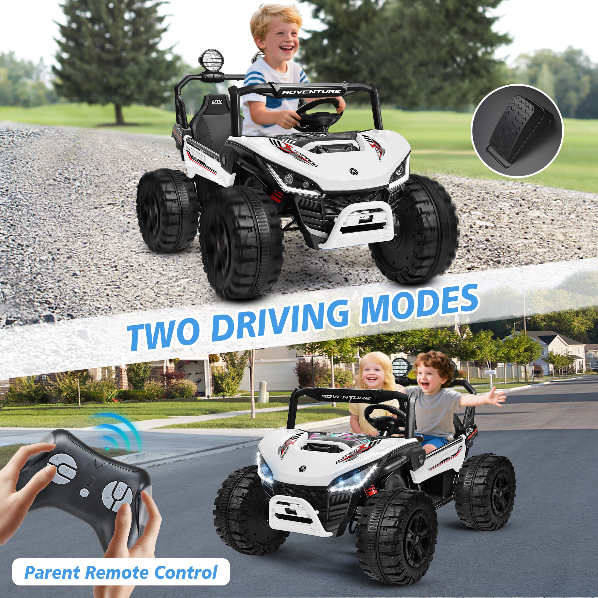 ANPABO All-Terrain 24V Ride-on Buggy UTV 4WD with Remote – White