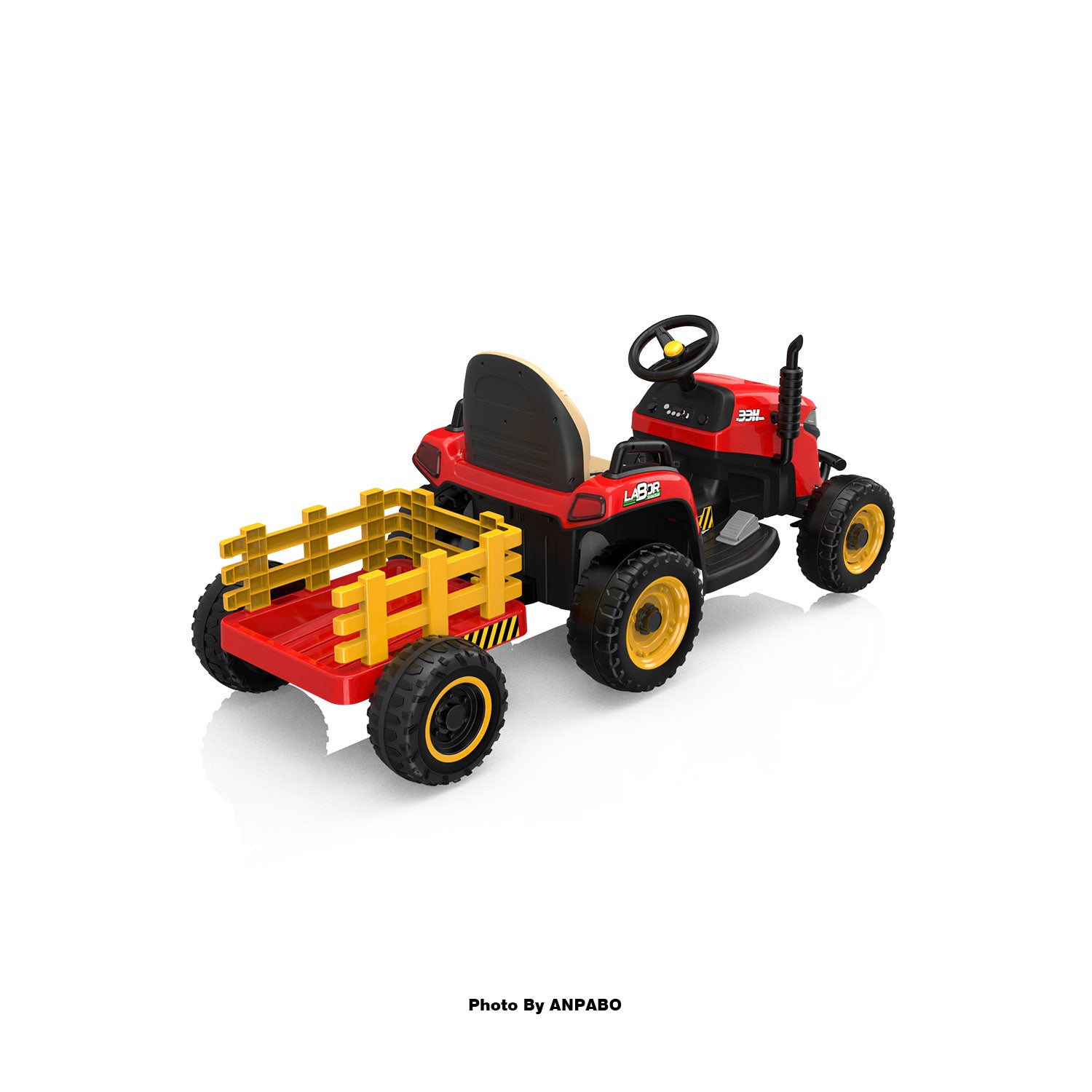 ANPABO 24V Kids Ride-On Tractor with Trailer-red