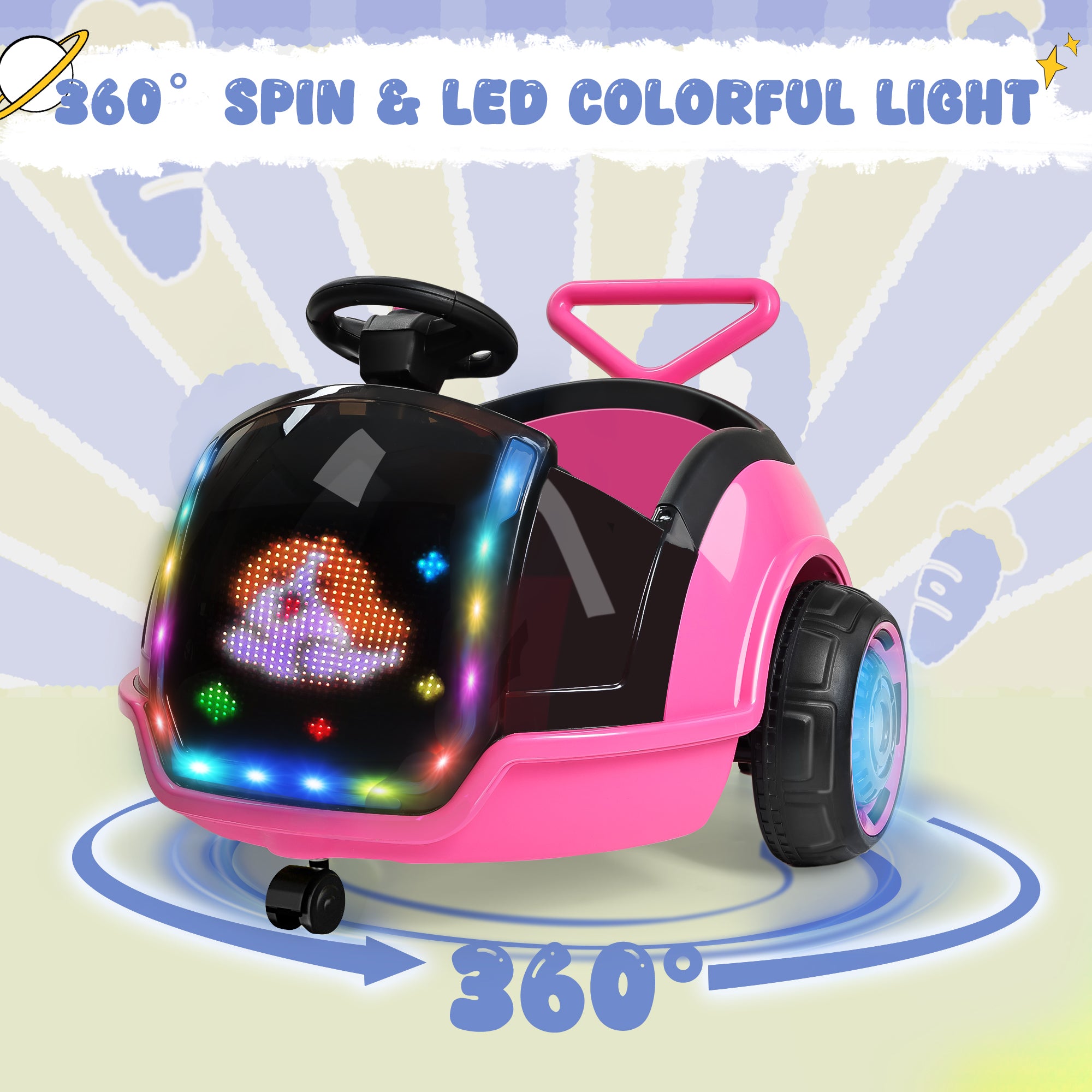 12V 3-in-1 Push Ride On with LED Display, Music & Remote – Pink